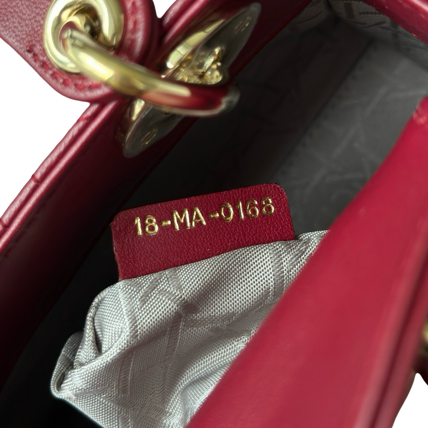 Dior Cannage Lambskin Mini Lady Bag - Gold / Red