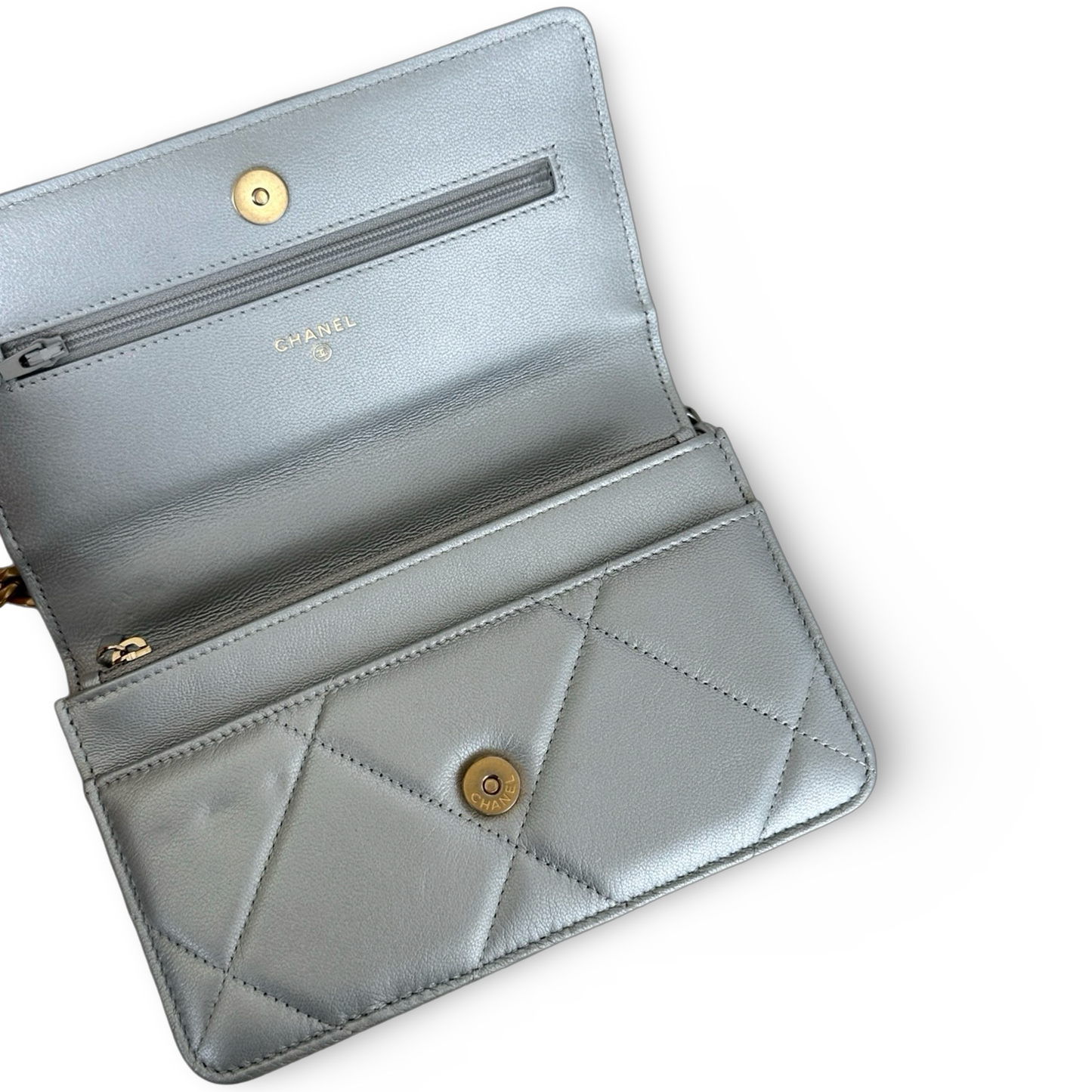 Chanel Quilted Lambskin 19 WOC - Gold and Silver Hardware Silver