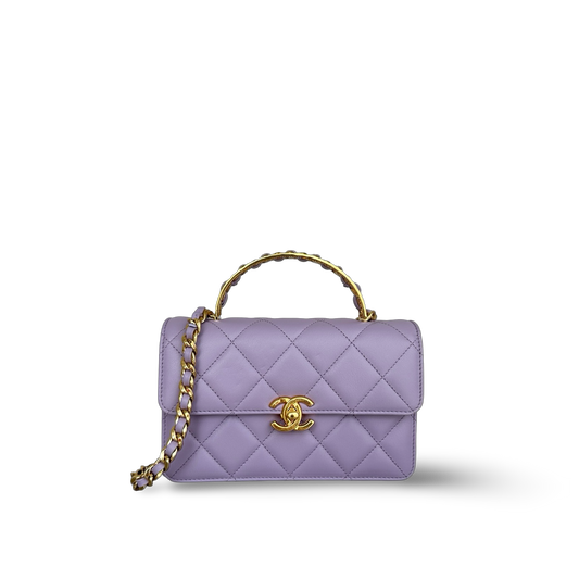 Chanel Classic Lambskin 24A Top handle Small Flap - GHW / Light Purple