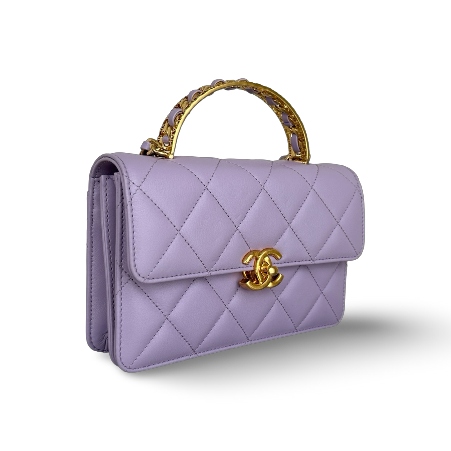 Chanel Classic Lambskin 24A Top handle Small Flap - GHW / Light Purple