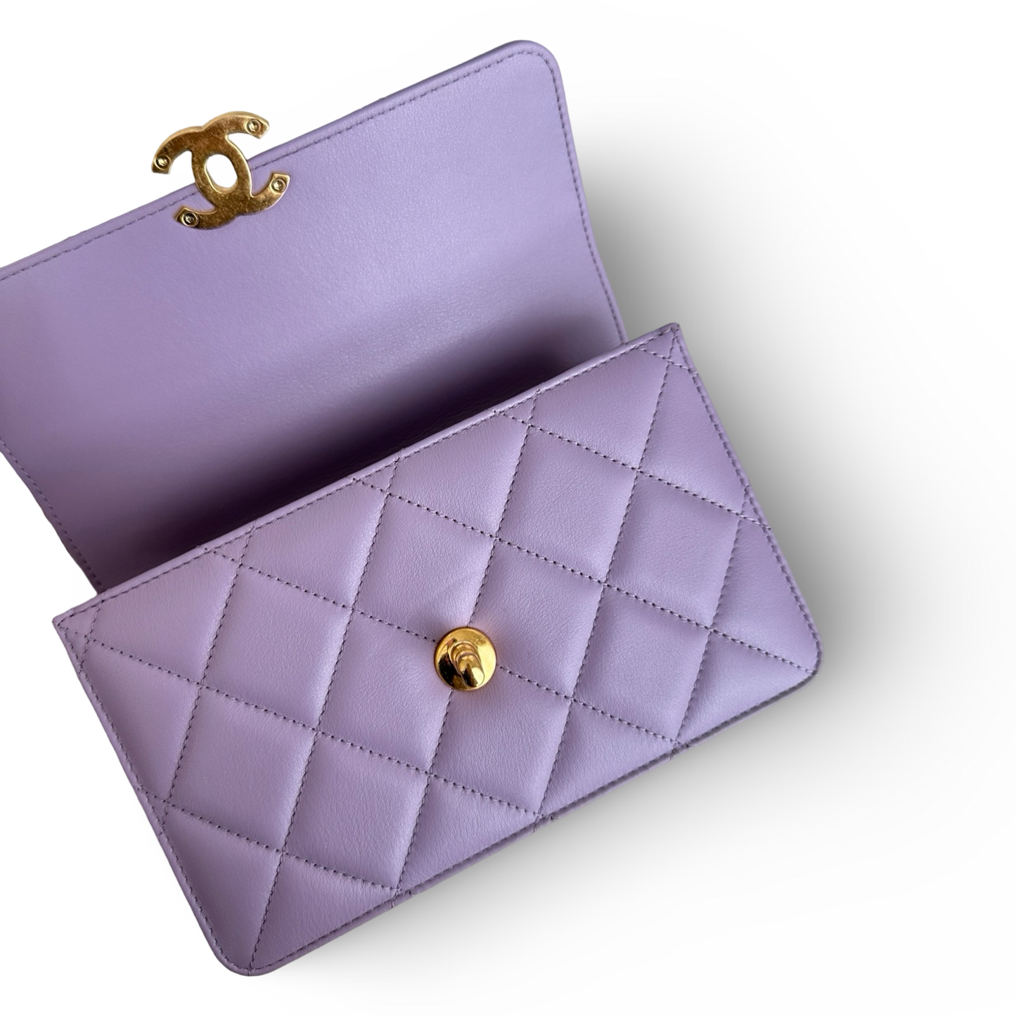 Chanel Classic Lambskin 24A Top handle Small Flap - GHW / Light Purple
