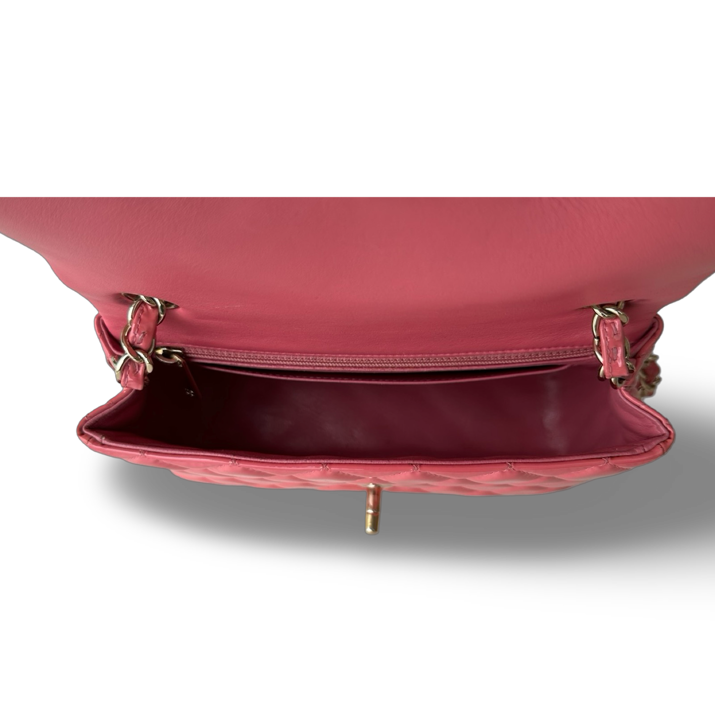 Chanel Classic Patent Rectangular Mini Single Flap - SHW / Peach Pink