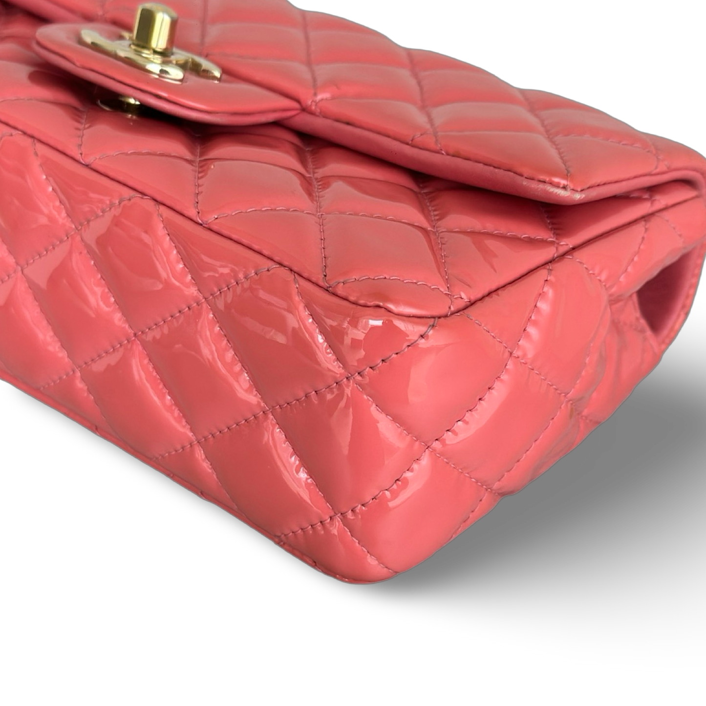 Chanel Classic Patent Rectangular Mini Single Flap - SHW / Peach Pink