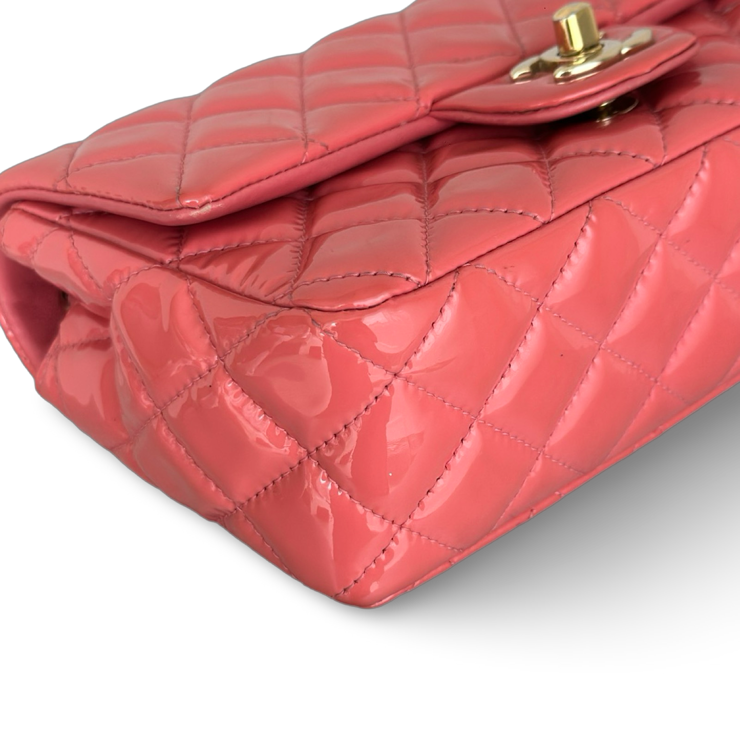 Chanel Classic Patent Rectangular Mini Single Flap - SHW / Peach Pink