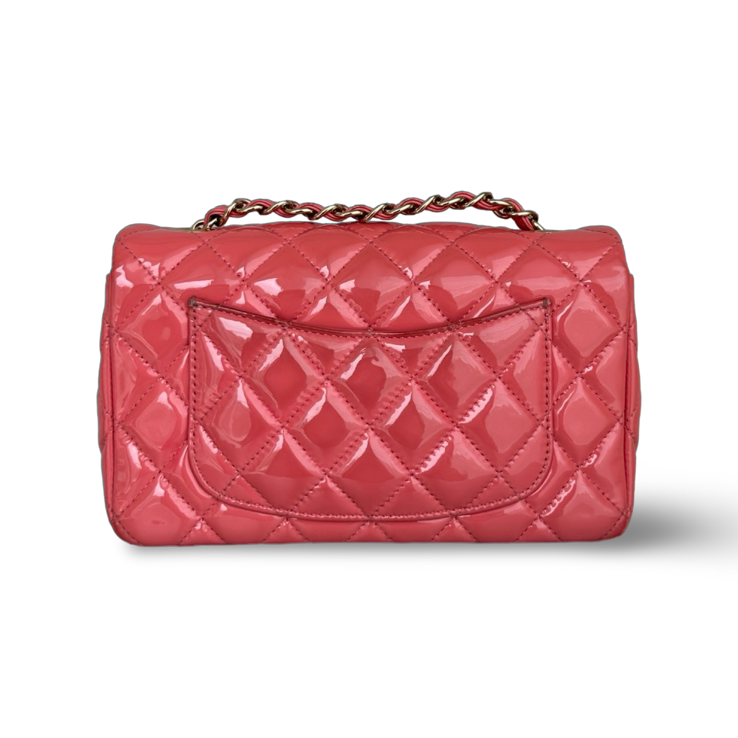 Chanel Classic Patent Rectangular Mini Single Flap - SHW / Peach Pink