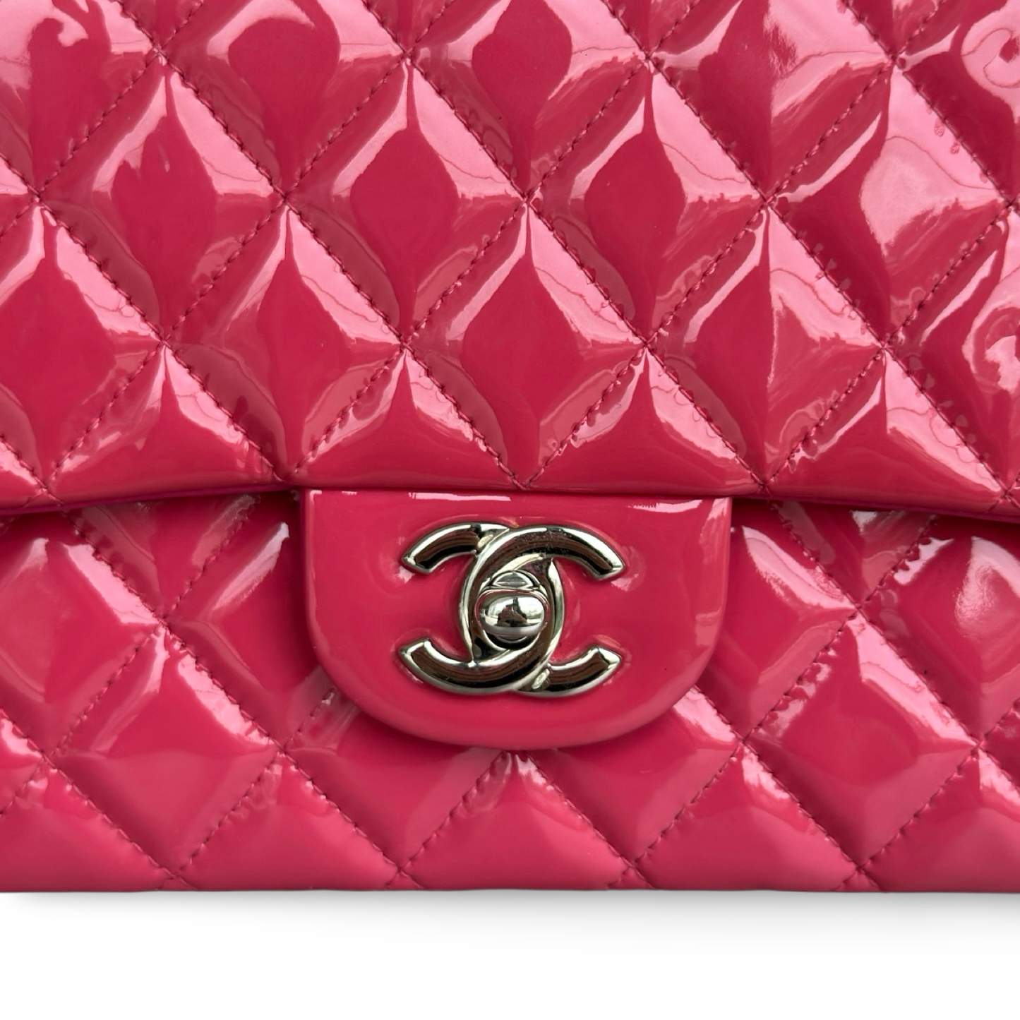 Chanel Quilted Patent Medium Double Flap - SHW / Pink