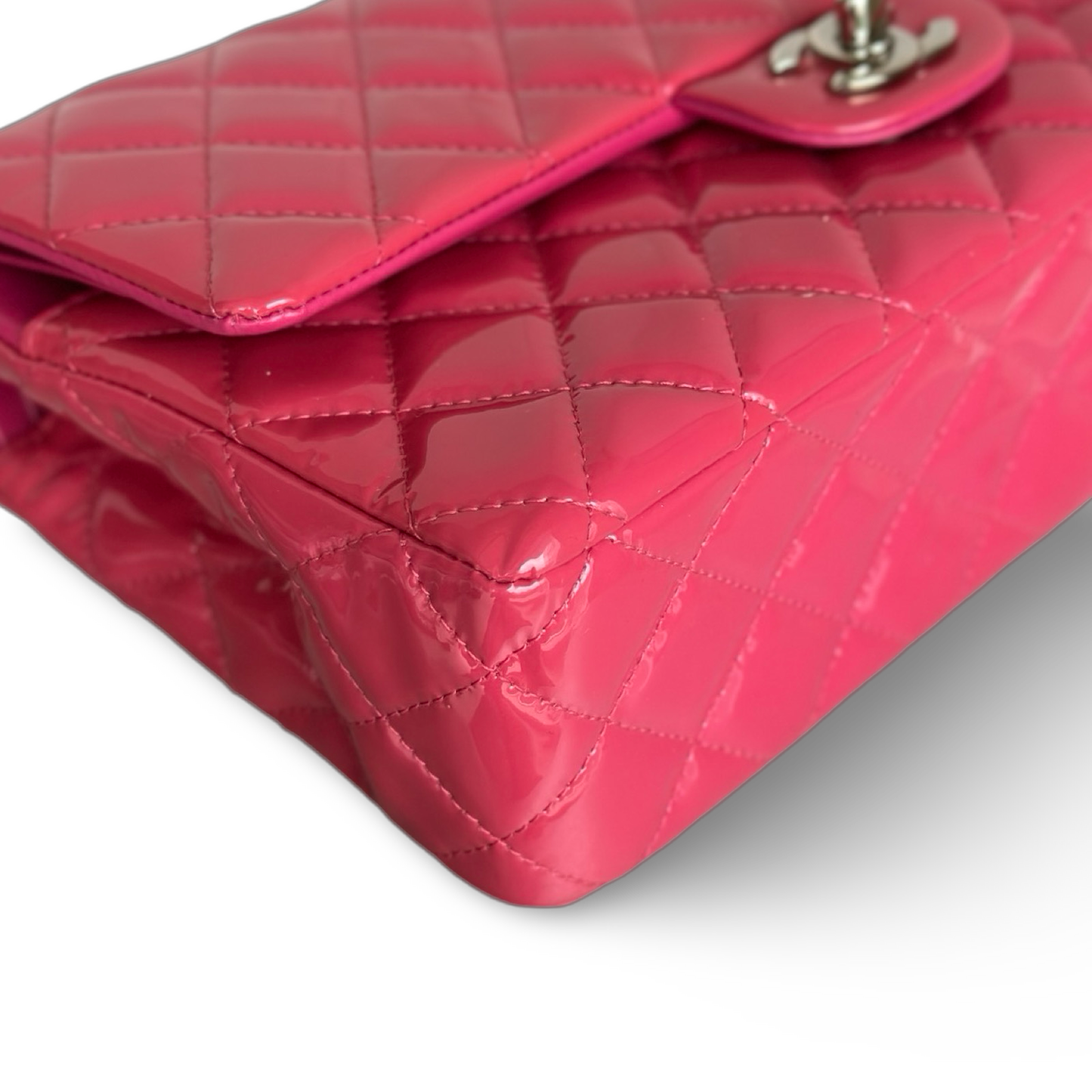 Chanel Quilted Patent Medium Double Flap - SHW / Pink