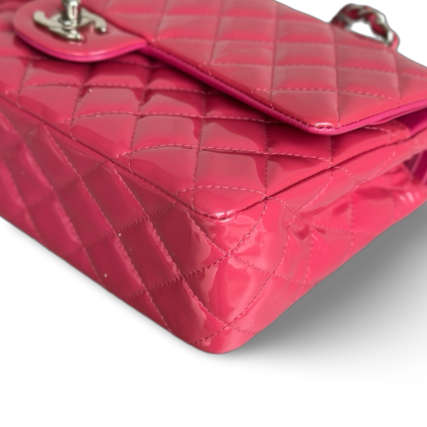 Chanel Quilted Patent Medium Double Flap - SHW / Pink