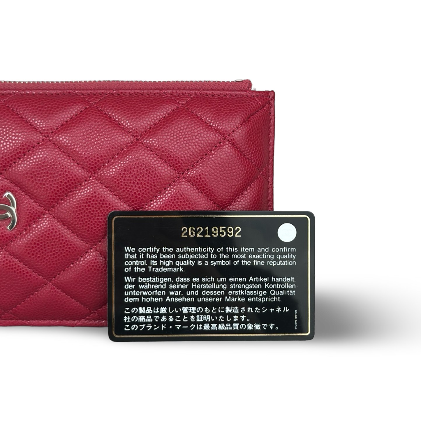 Chanel Quilted Caviar Long Flat Wallet - Sliver / Red