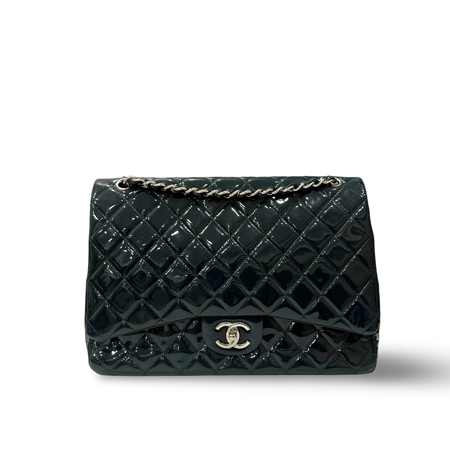 Chanel Classic Patent Maxi Double Flap - Dark Green Blue
