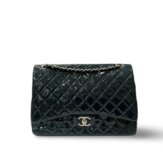 Chanel Classic Patent Maxi Double Flap - Dark Green Blue