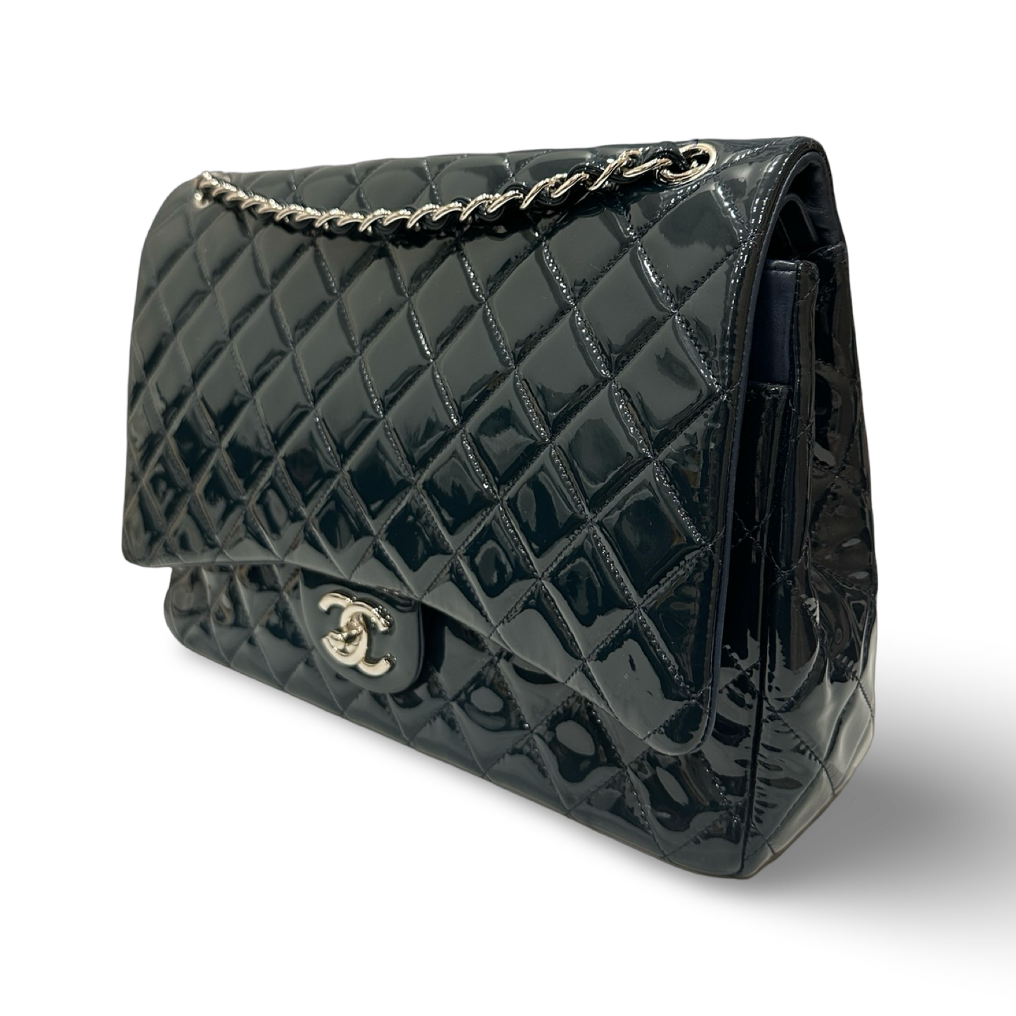 Chanel Classic Patent Maxi Double Flap - Dark Green Blue