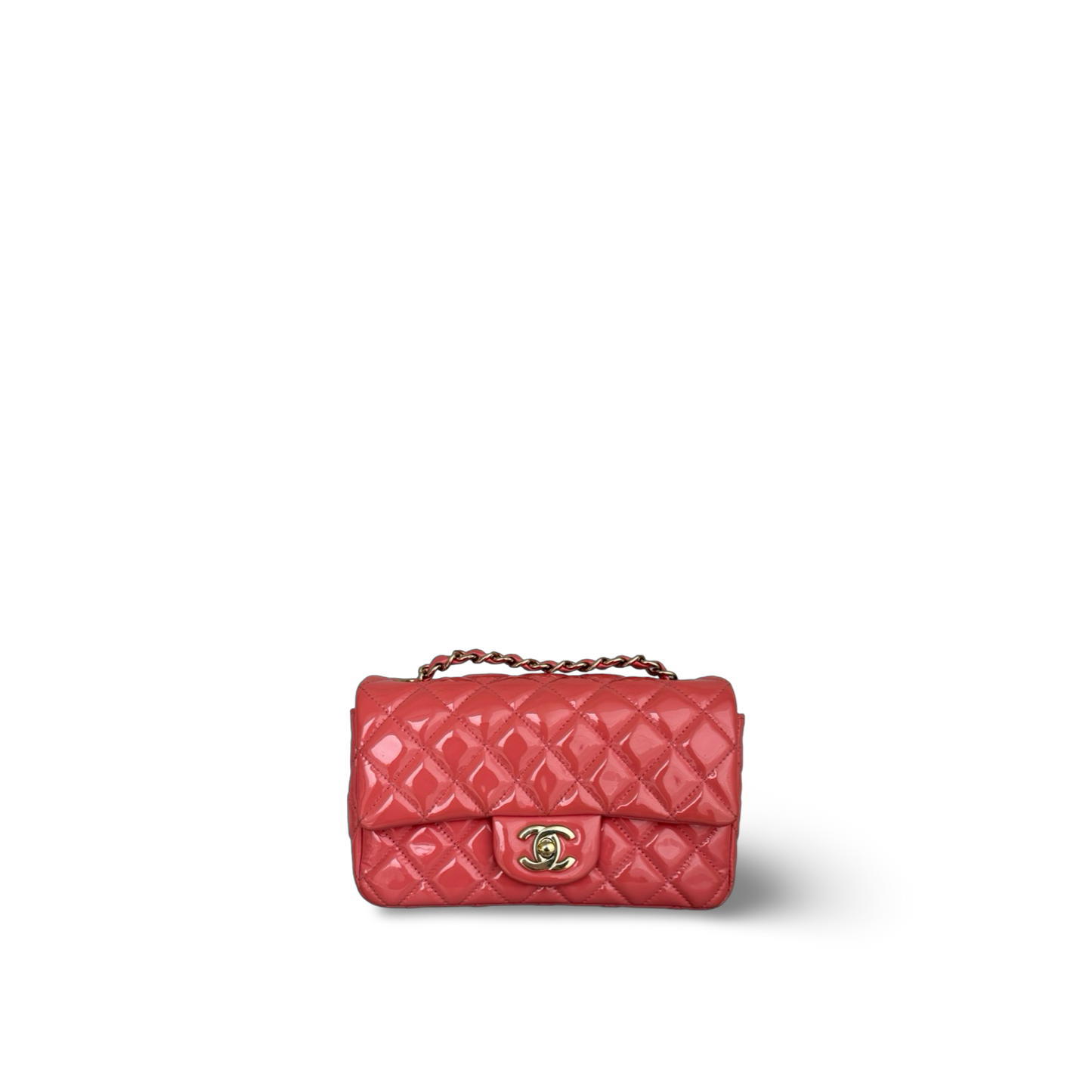Chanel Classic Patent Rectangular Mini Single Flap - SHW / Peach Pink