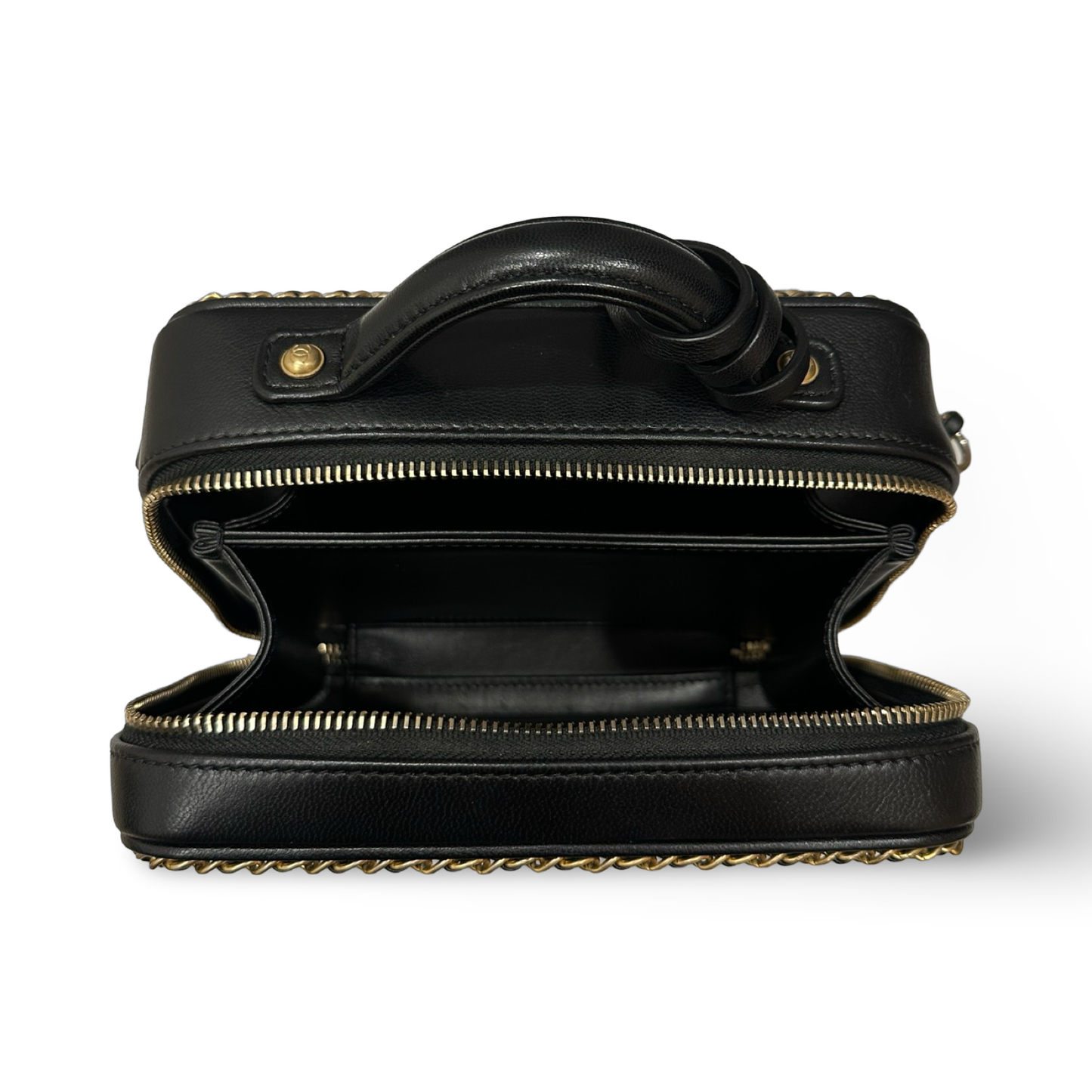 Chanel Quilted Lambskin Medium CC Filigree Chain Around Vanity Case - GHW / Black