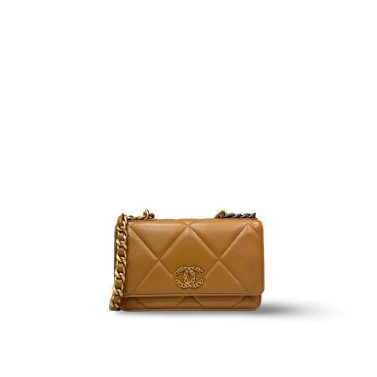 Chanel Quilted Lambskin 19 WOC - Gold and Silver Hardware Caramel