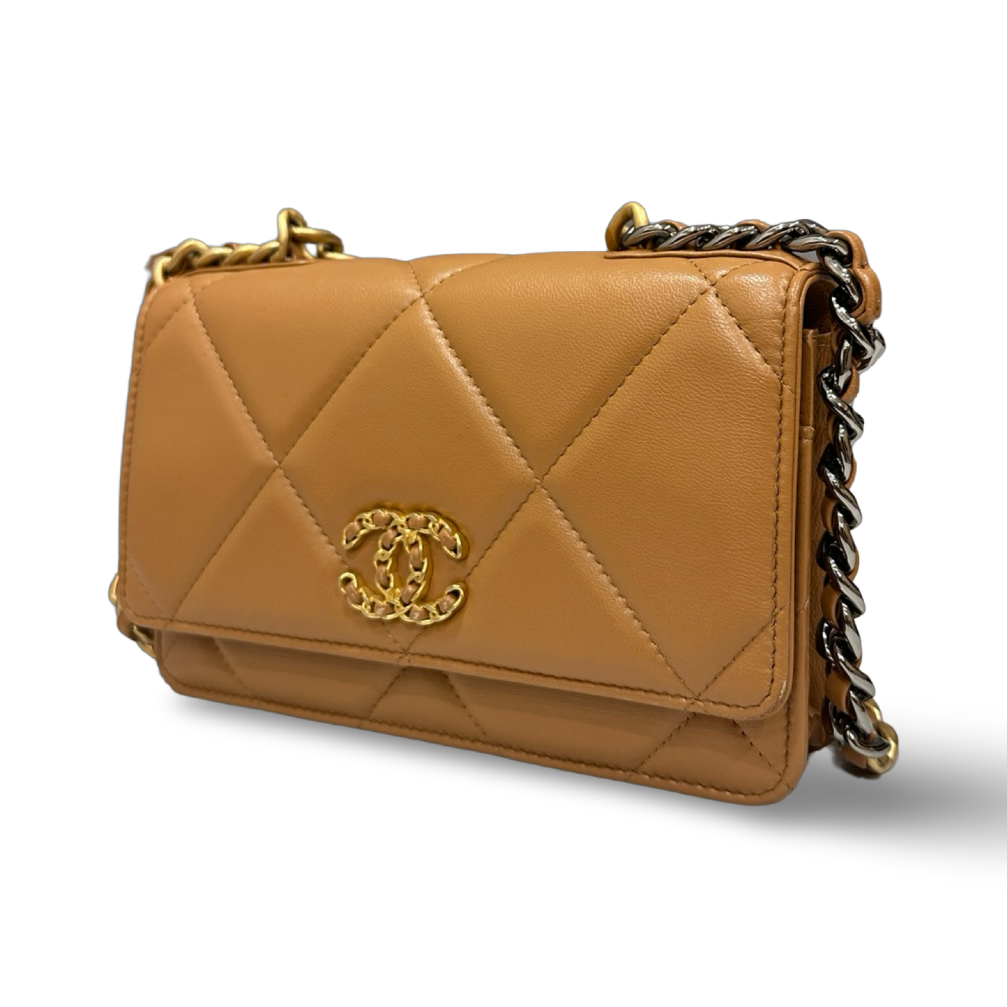 Chanel Quilted Lambskin 19 WOC - Gold and Silver Hardware Caramel