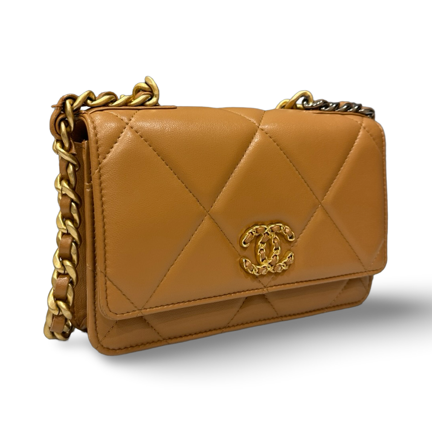 Chanel Quilted Lambskin 19 WOC - Gold and Silver Hardware Caramel