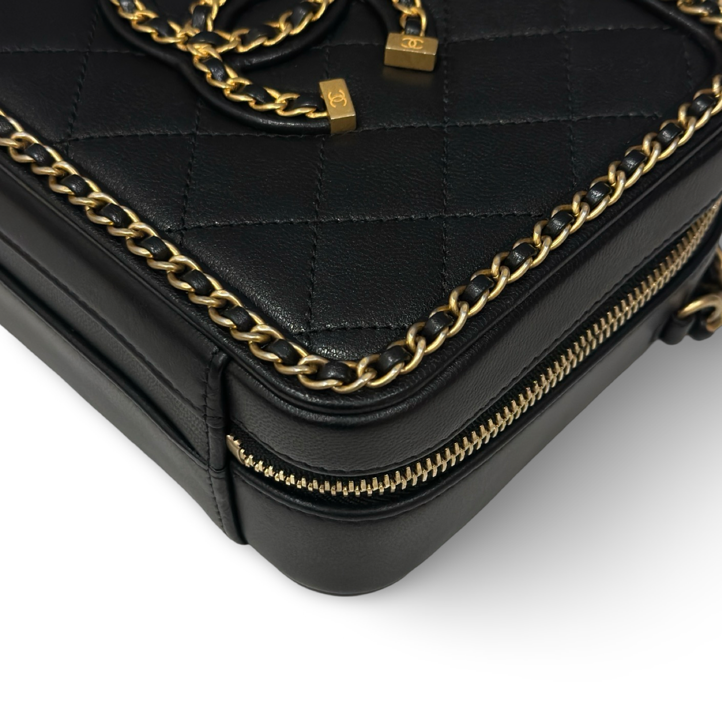 Chanel Quilted Lambskin Medium CC Filigree Chain Around Vanity Case - GHW / Black