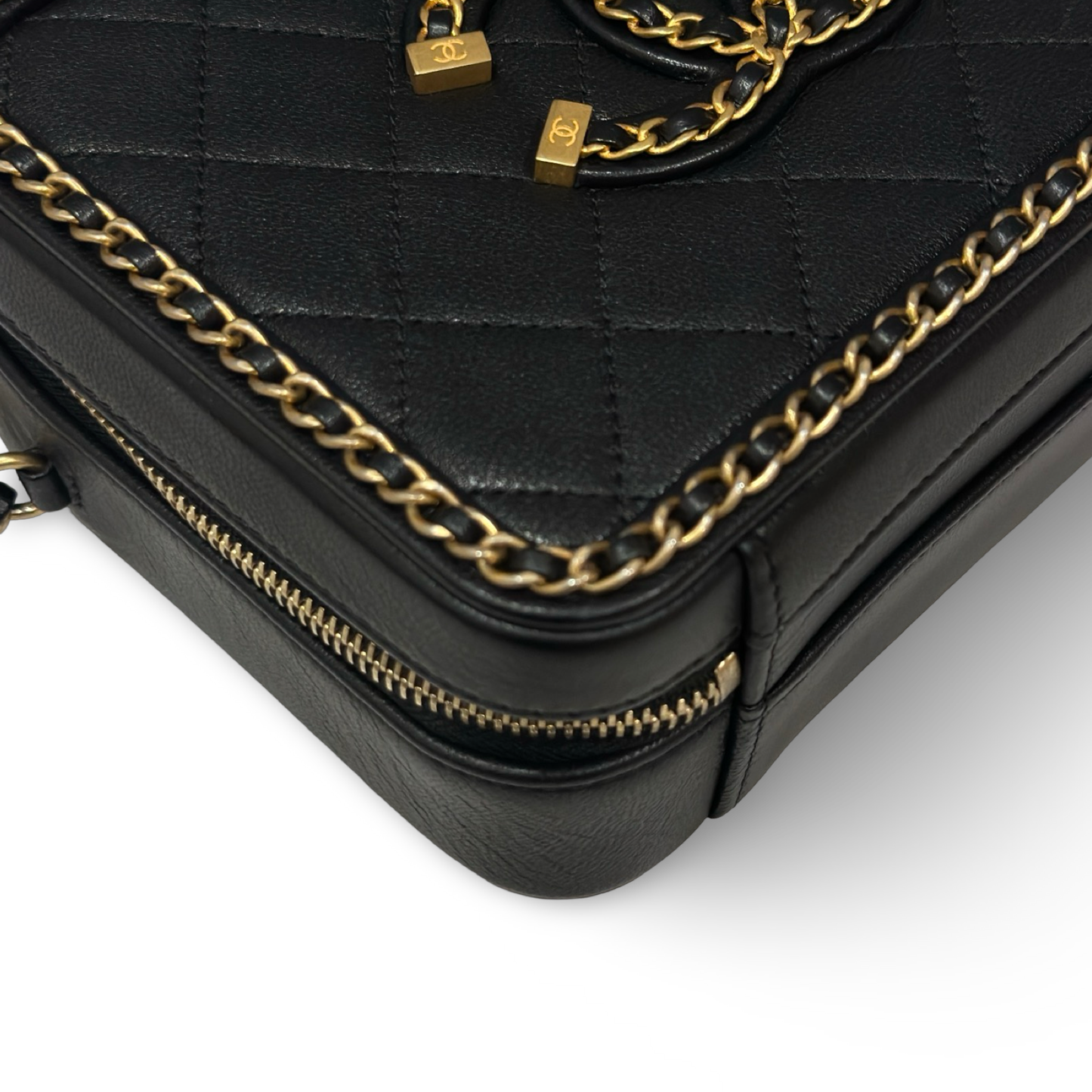 Chanel Quilted Lambskin Medium CC Filigree Chain Around Vanity Case - GHW / Black