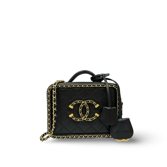 Chanel Quilted Lambskin Medium CC Filigree Chain Around Vanity Case - GHW / Black