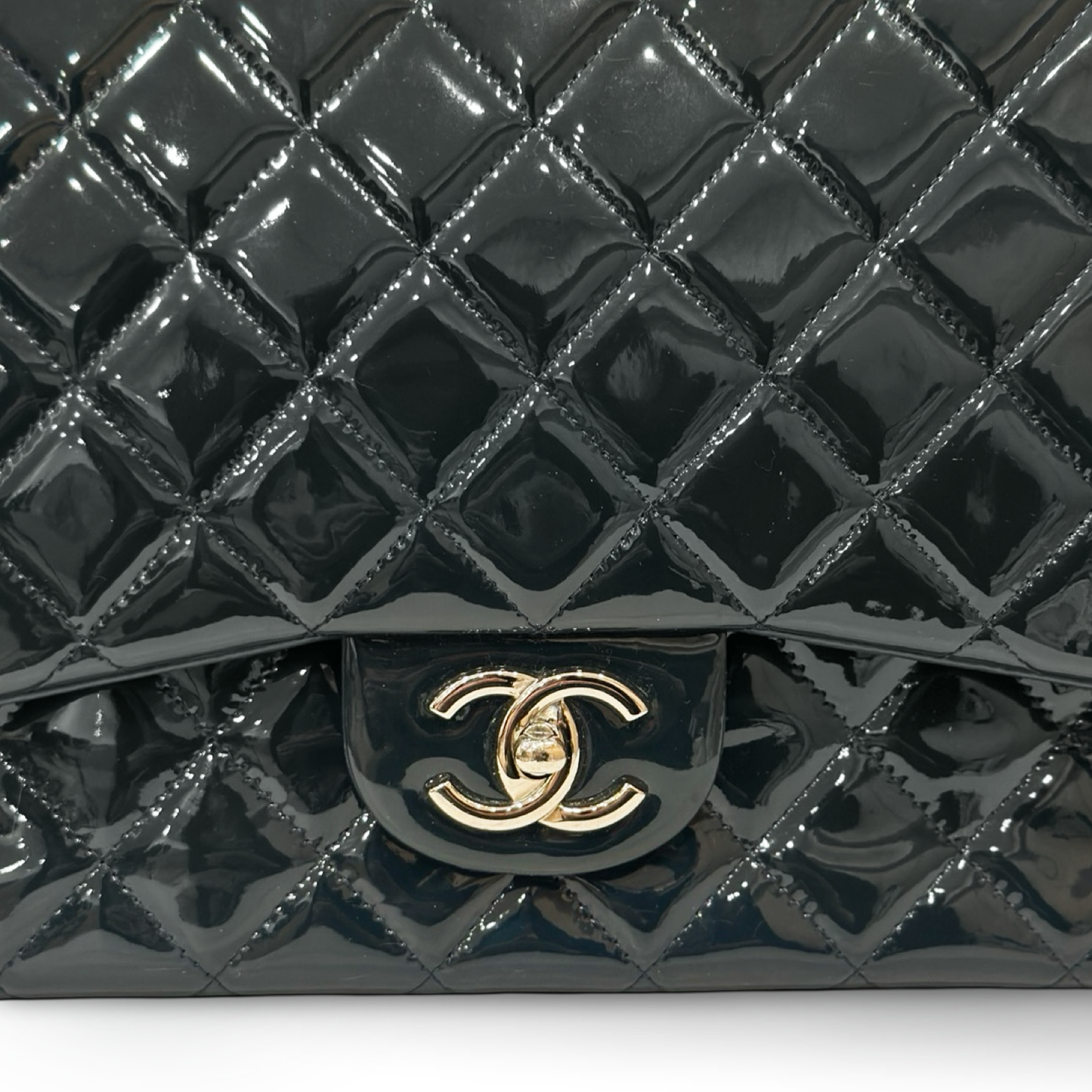 Chanel Classic Patent Maxi Double Flap - Dark Green Blue