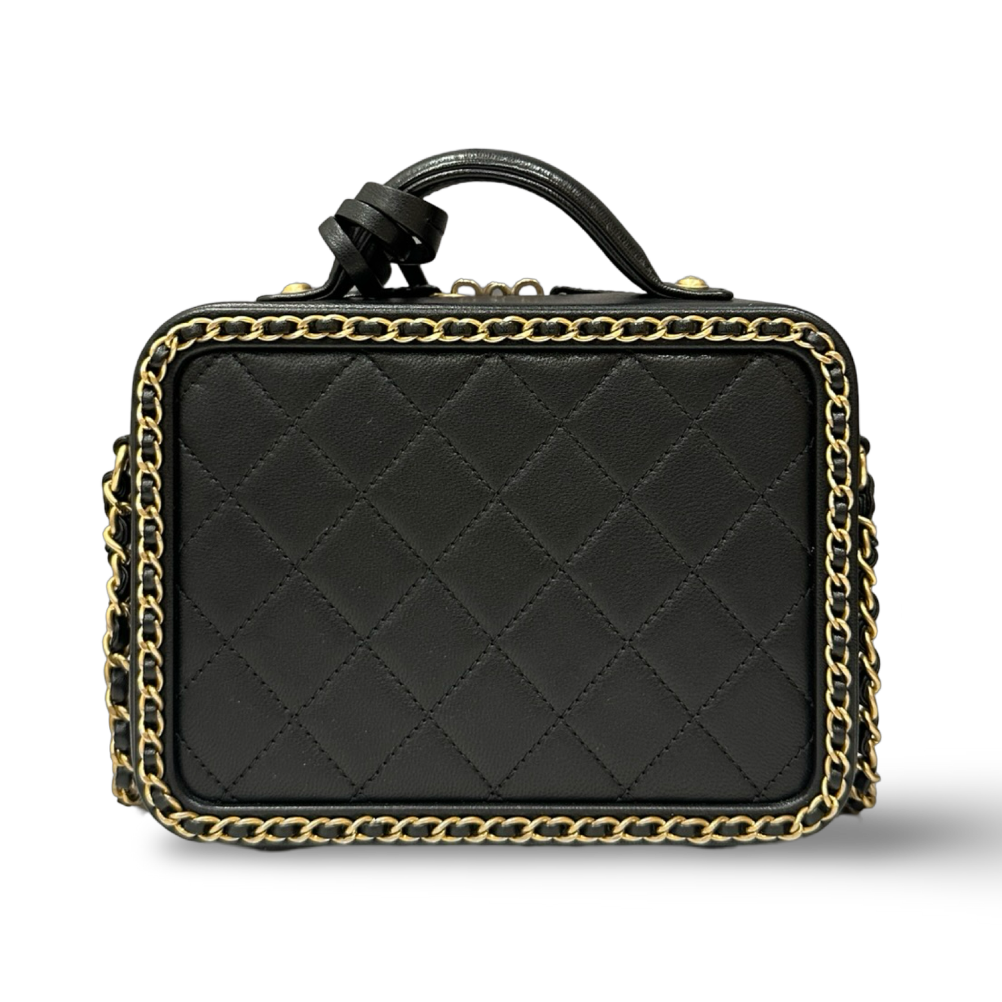 Chanel Quilted Lambskin Medium CC Filigree Chain Around Vanity Case - GHW / Black