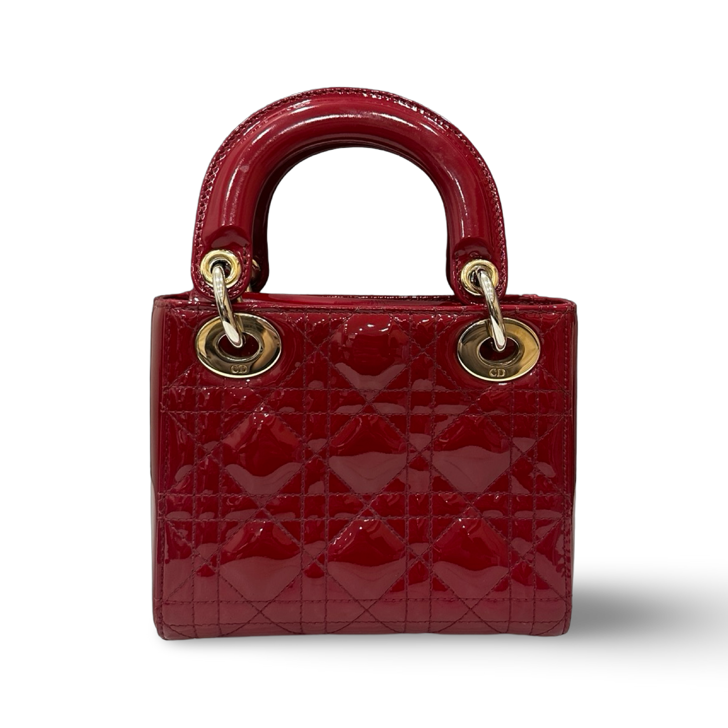 Dior Mini 菱格紋漆皮 Lady 手提包 – 紅色 / 金釦