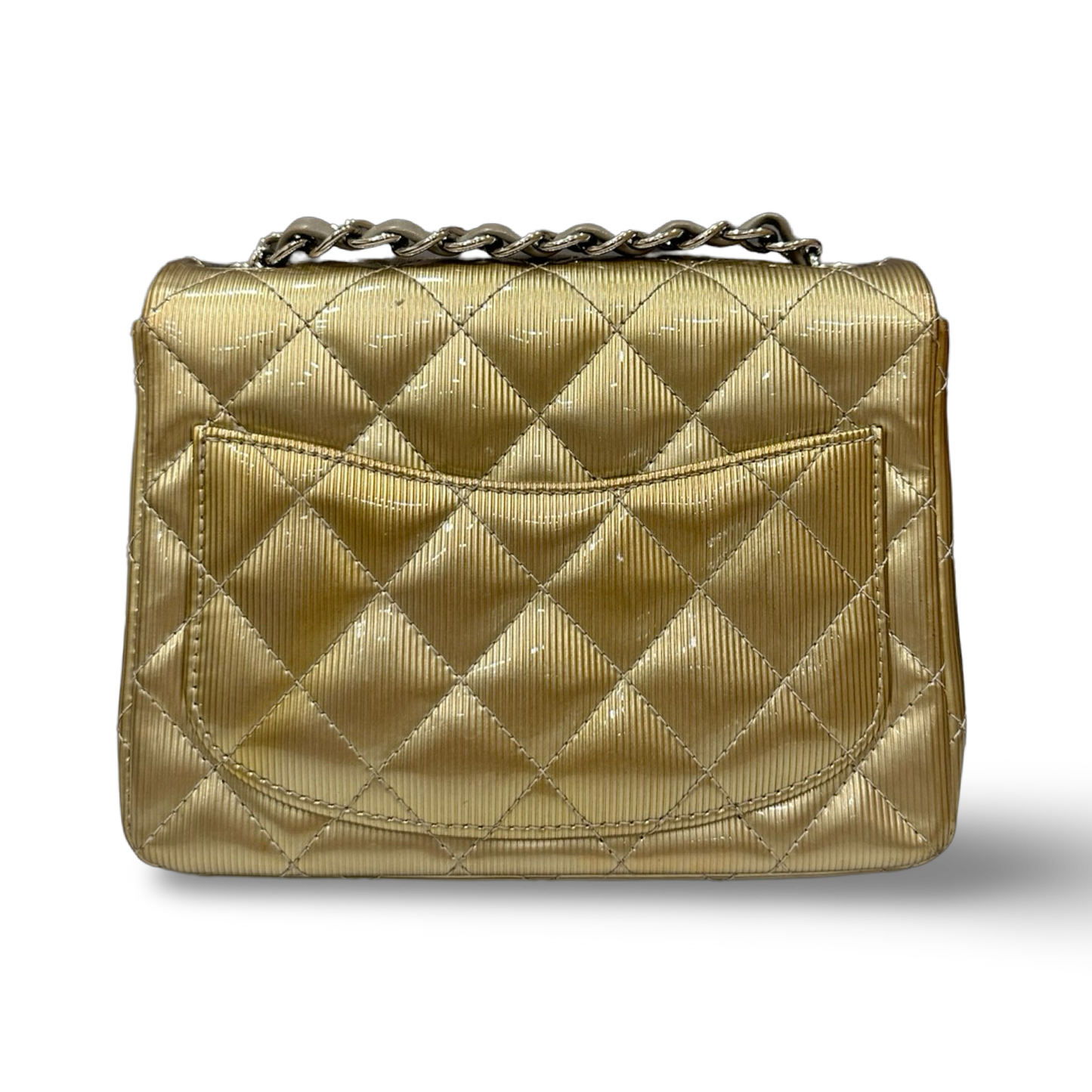 Chanel Quilted Patent Mini Square Single Flap - SHW / Metallic Gold