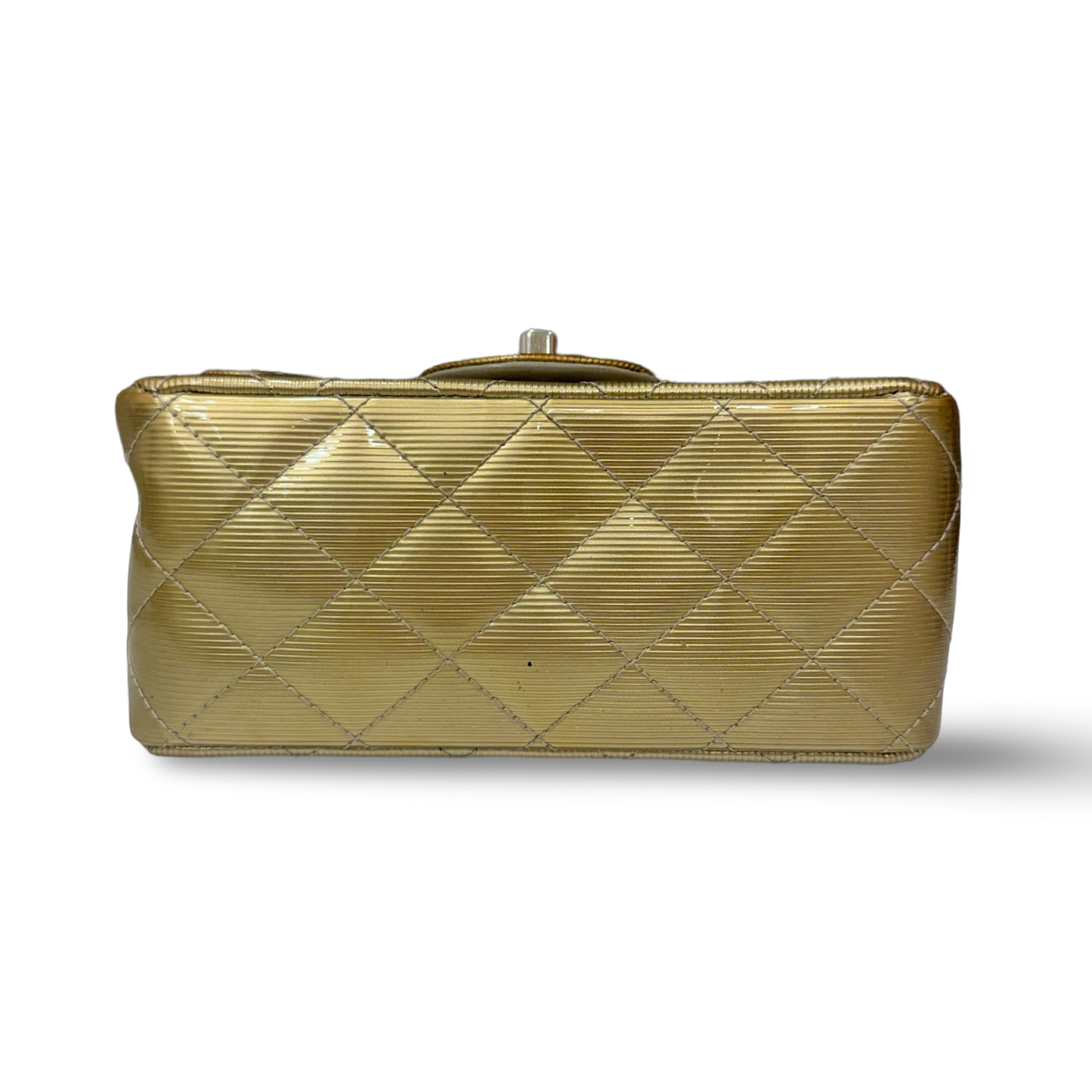 Chanel Quilted Patent Mini Square Single Flap - SHW / Metallic Gold