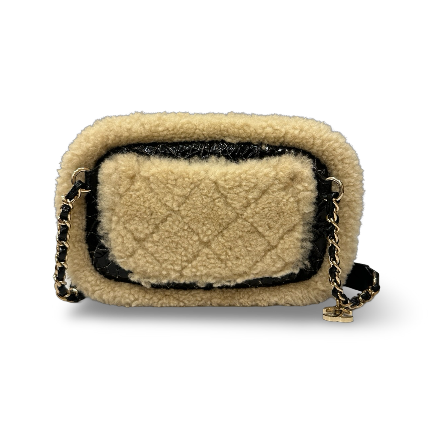 Chanel 羊絨皮革泰迪相機包 – 黑色 / 米色