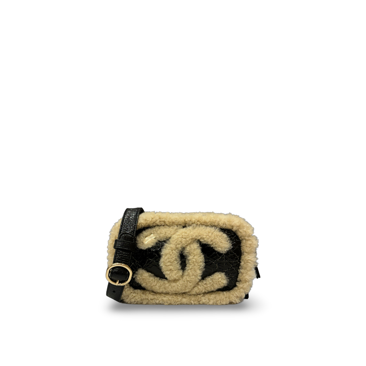 Chanel 羊絨皮革泰迪相機包 – 黑色 / 米色