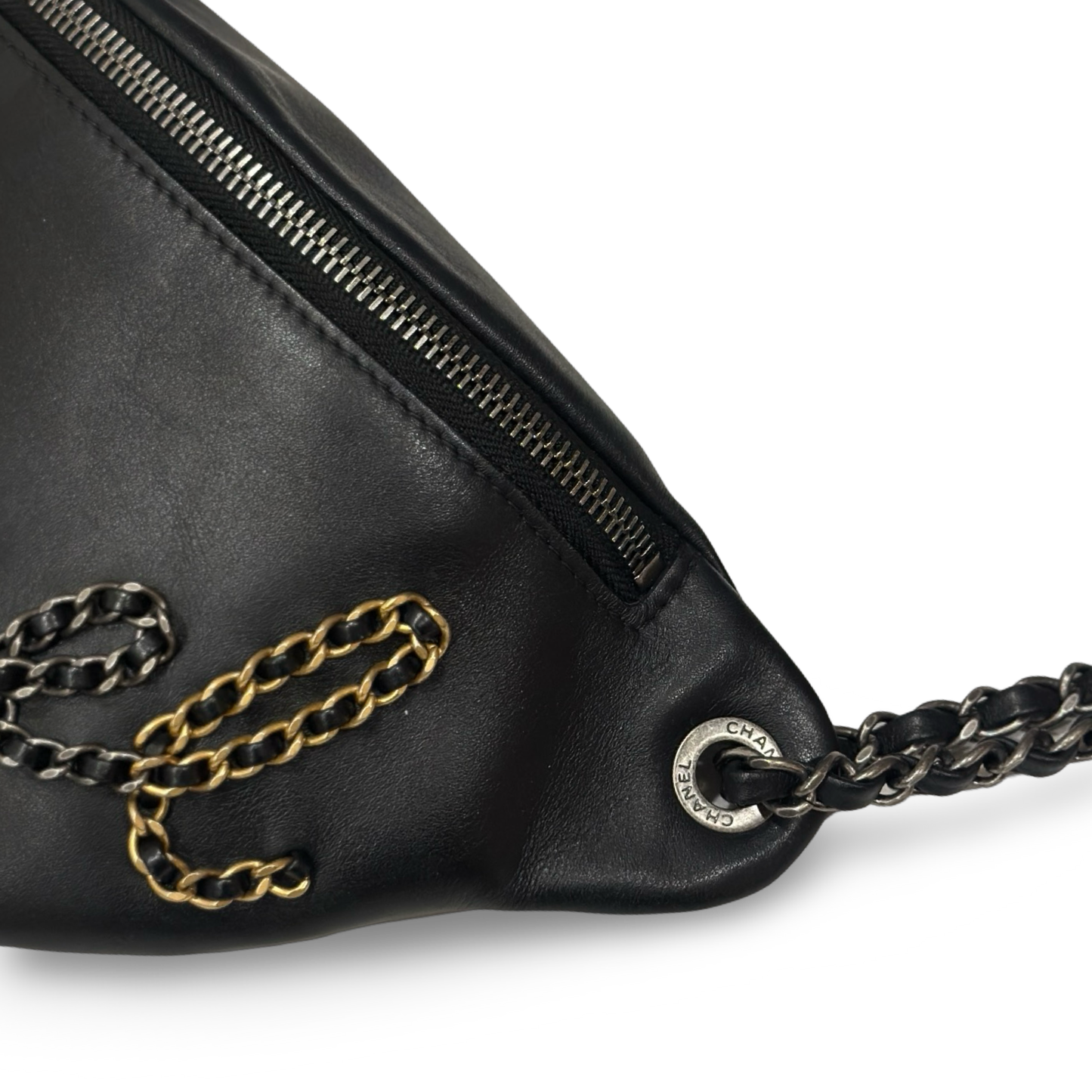 Chanel Calfskin 20s Sign Waist Bag - GHW / Black