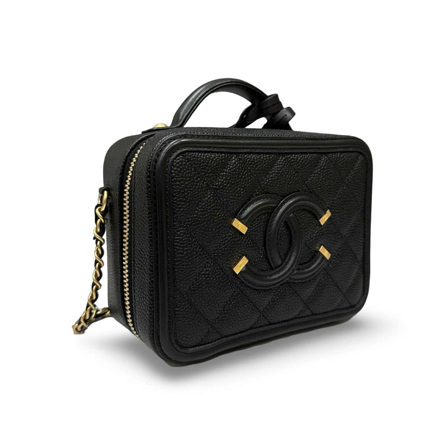 Chanel Small 荔枝皮菱格紋相機包 – 黑色 / 金釦