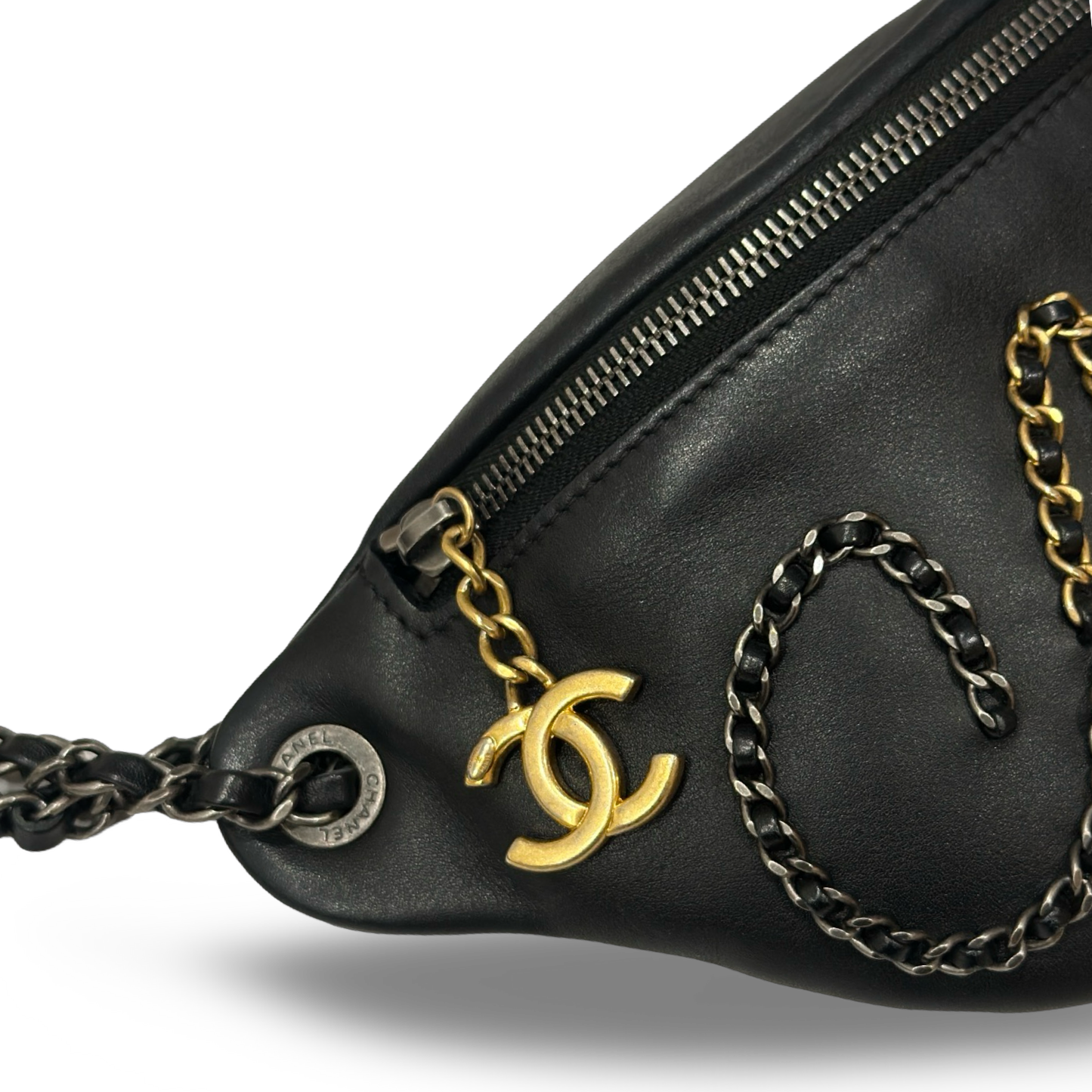 Chanel Calfskin 20s Sign Waist Bag - GHW / Black