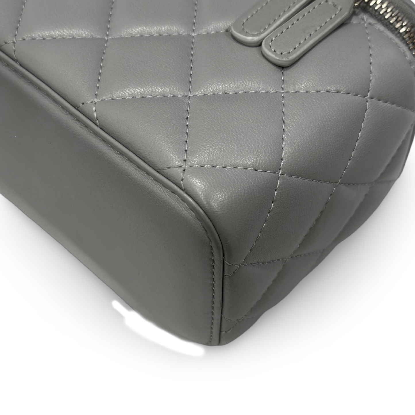 Chanel Quilted Lambskin Small Vanity Case With Gold Ball - GHW / Light Gray