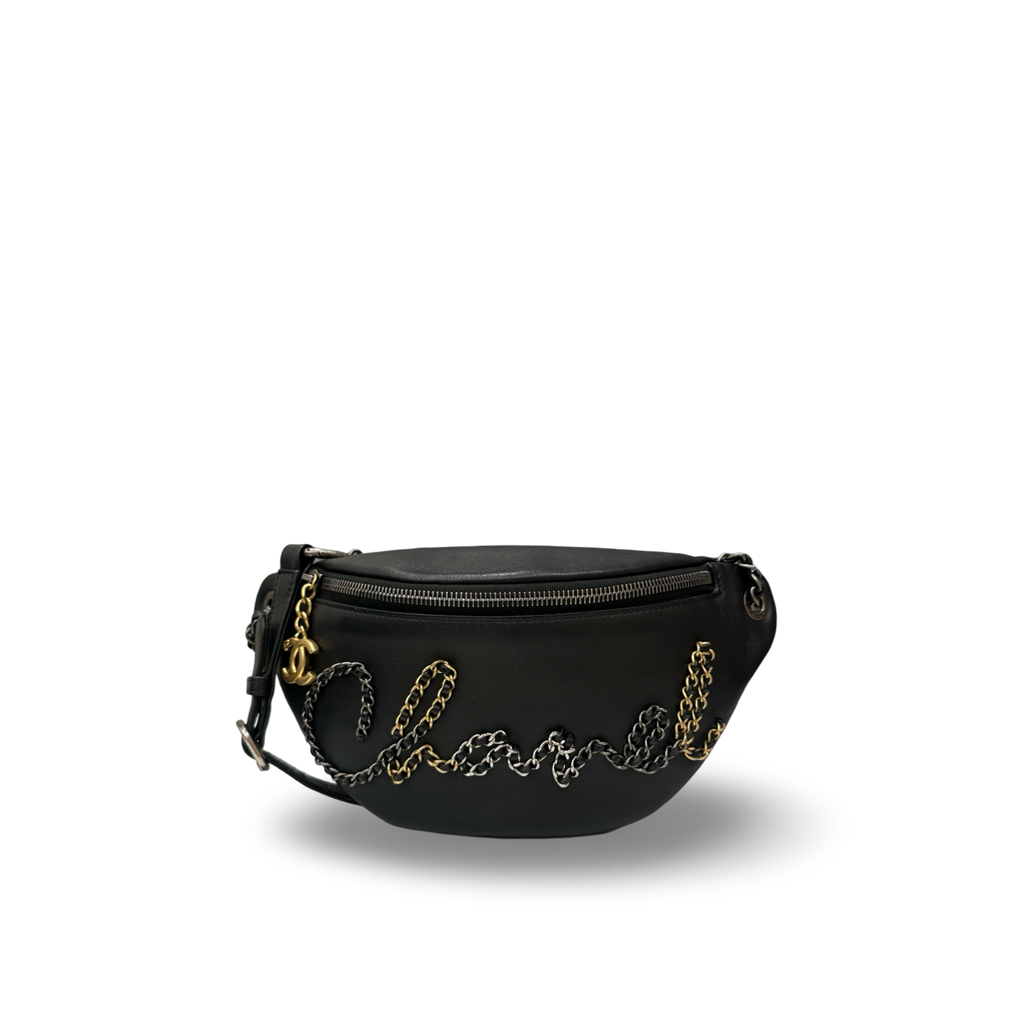 Chanel Calfskin 20s Sign Waist Bag - GHW / Black