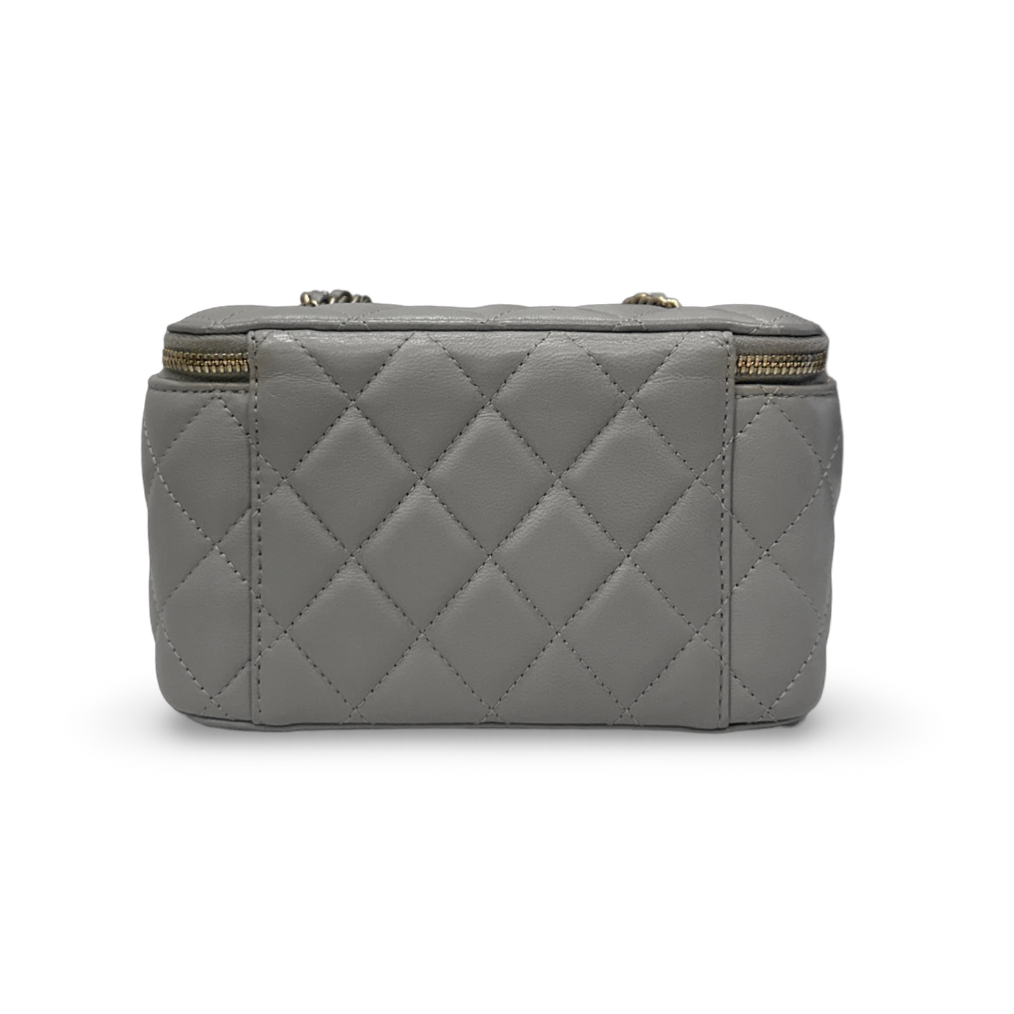 Chanel Quilted Lambskin Small Vanity Case With Gold Ball - GHW / Light Gray