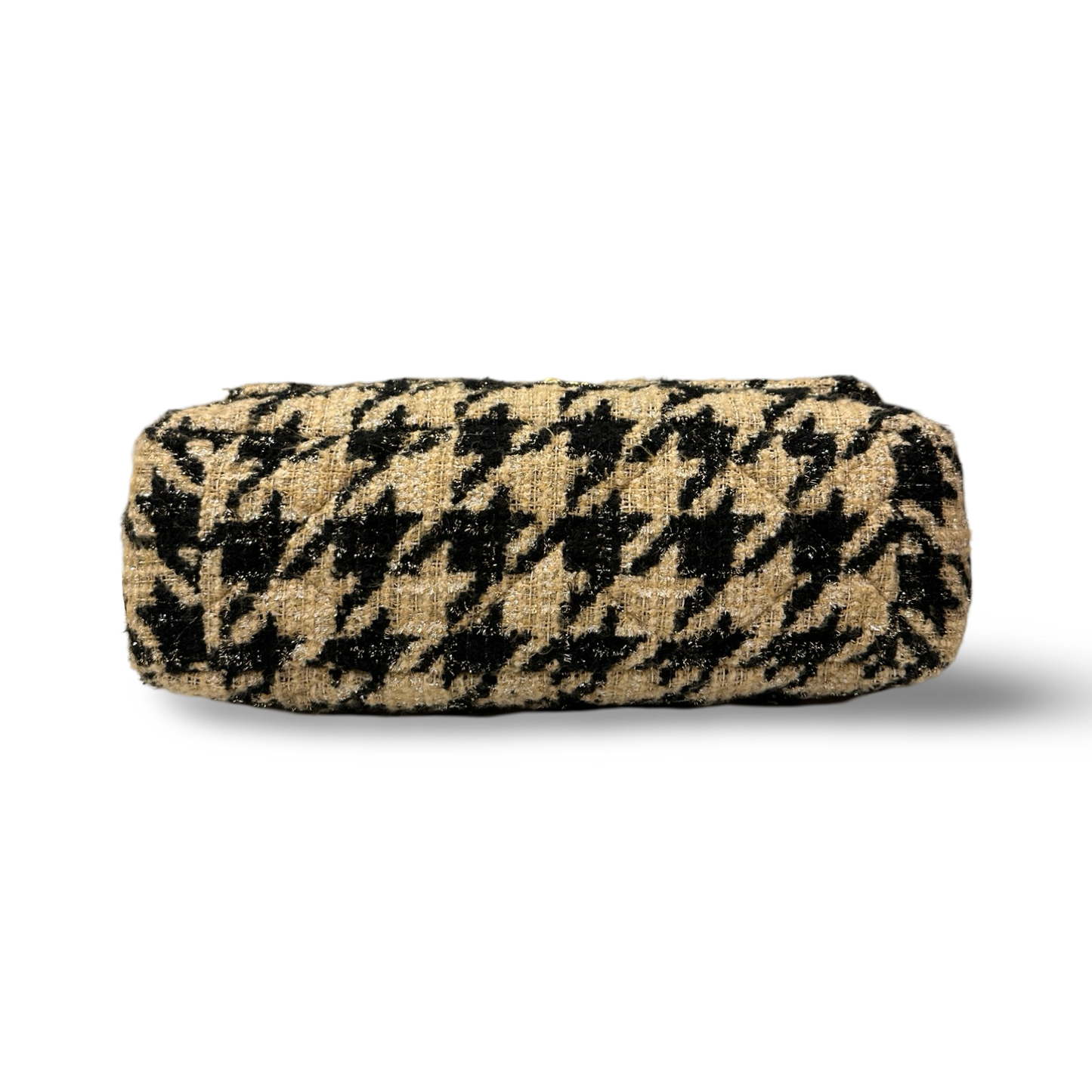 Chanel Maxi 19 米色千鳥格斜紋軟呢口蓋包 – 米黑配 / 金釦