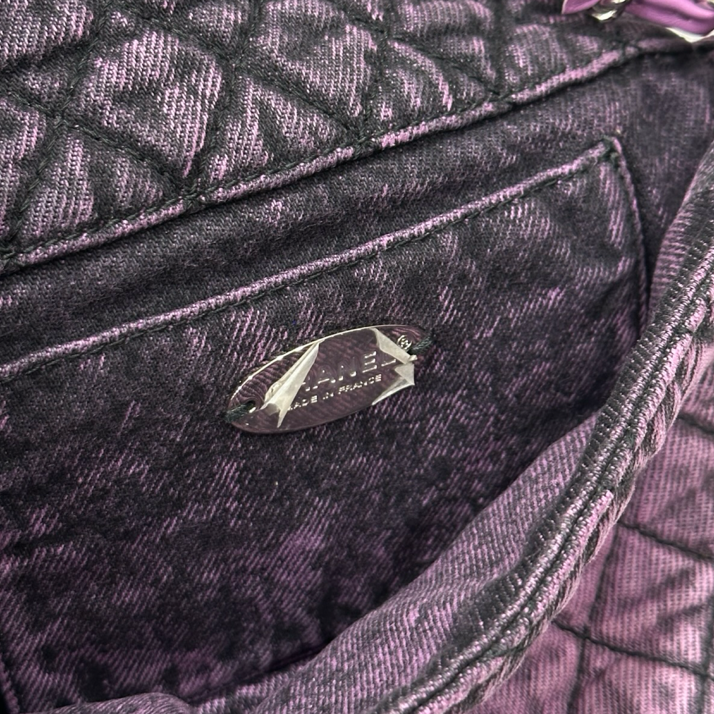 Chanel Quilted Denim Square Bag - Sliver / Purple
