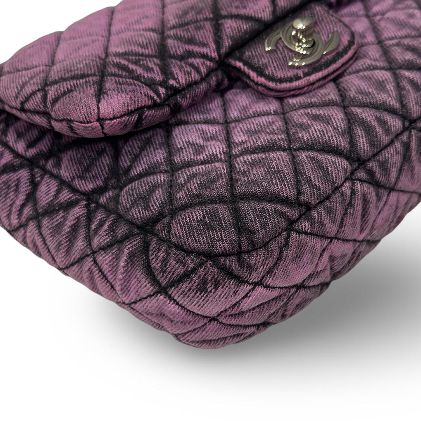 Chanel Quilted Denim Square Bag - Sliver / Purple