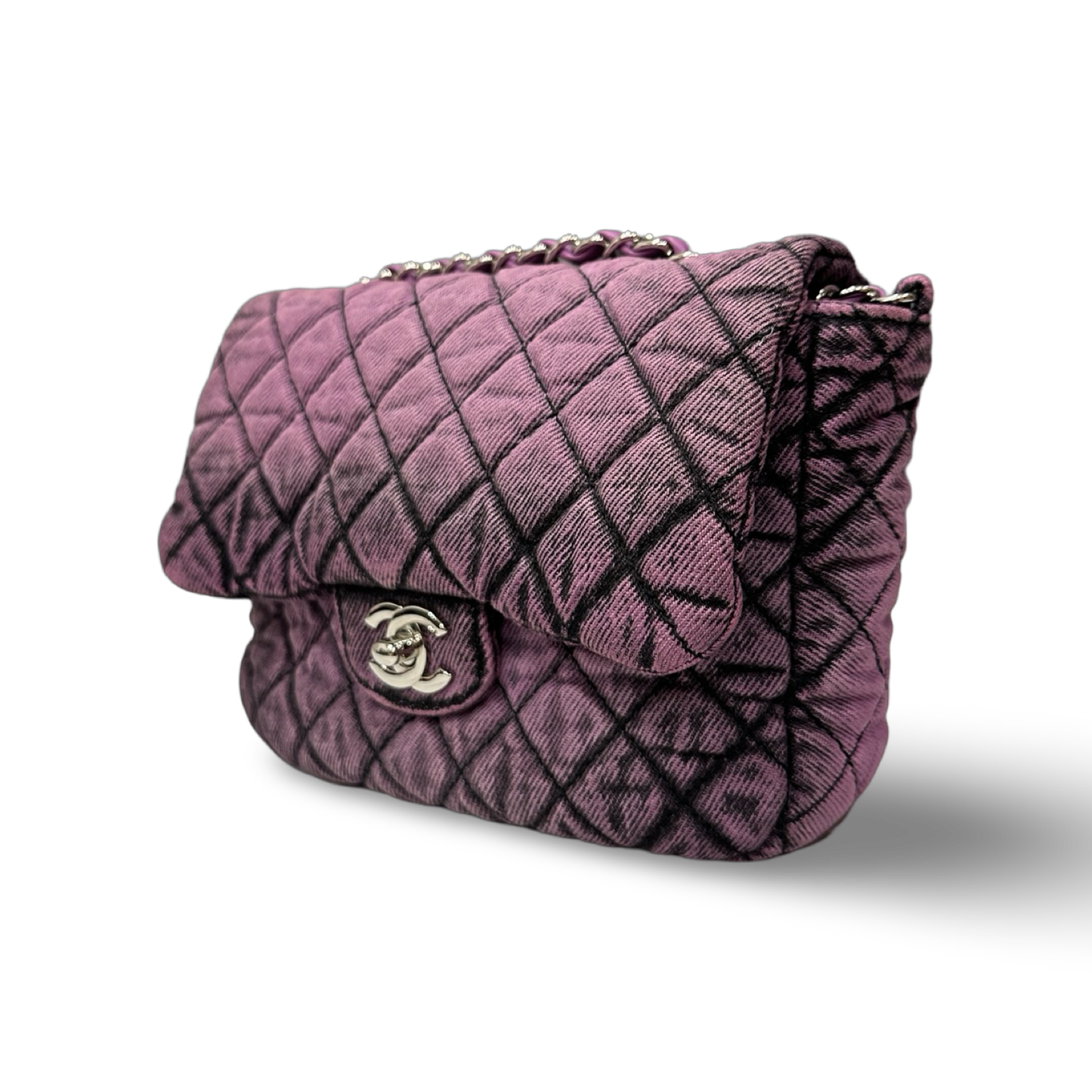 Chanel Quilted Denim Square Bag - Sliver / Purple