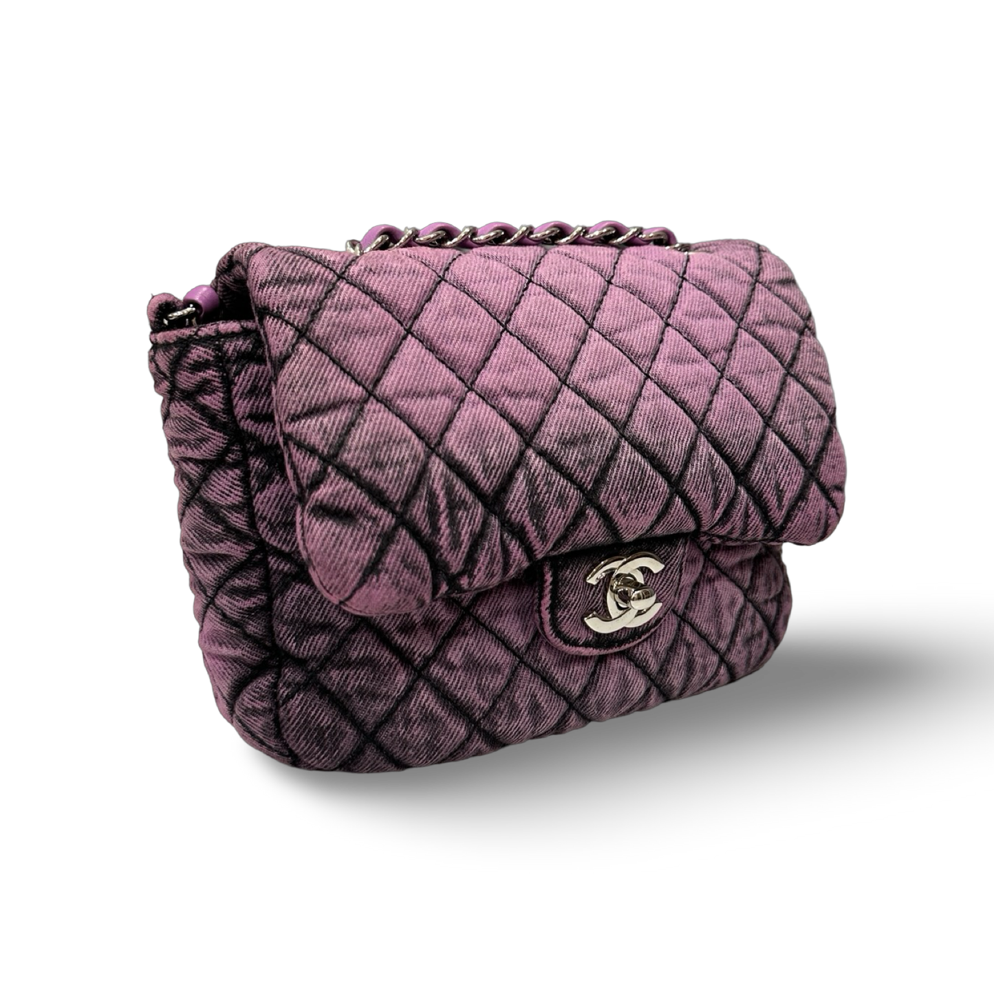 Chanel Quilted Denim Square Bag - Sliver / Purple