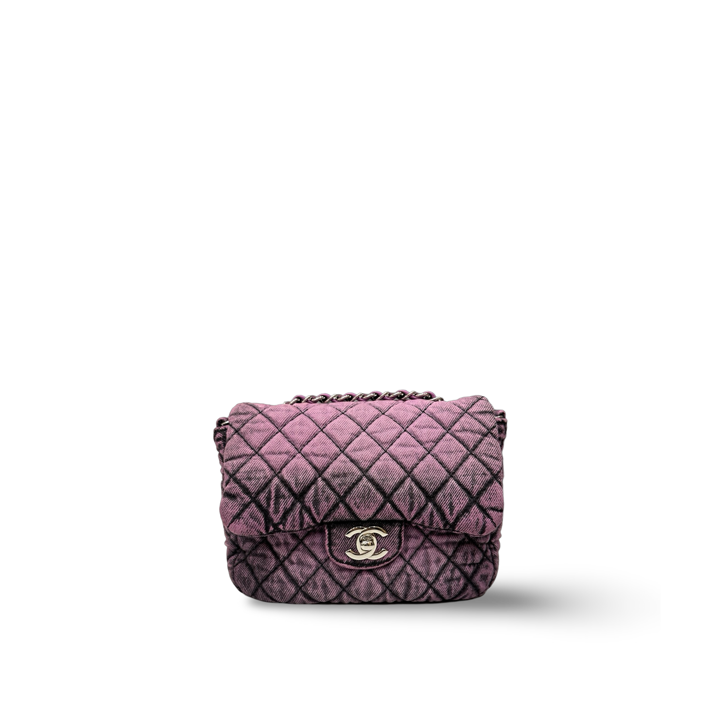 Chanel Quilted Denim Square Bag - Sliver / Purple