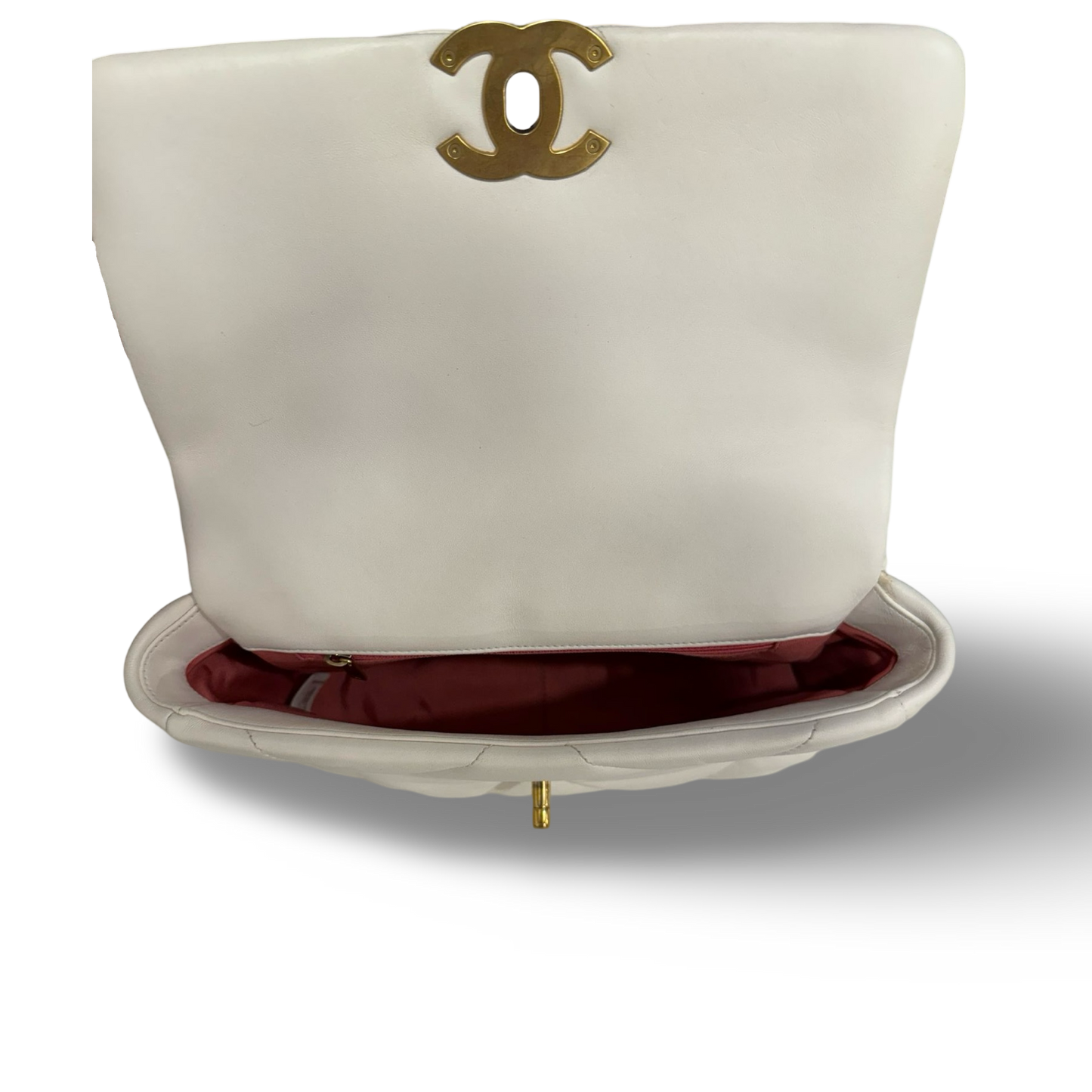 Chanel Quilted Lambskin Small 19 Bag - Silver and Gold Hardware / White