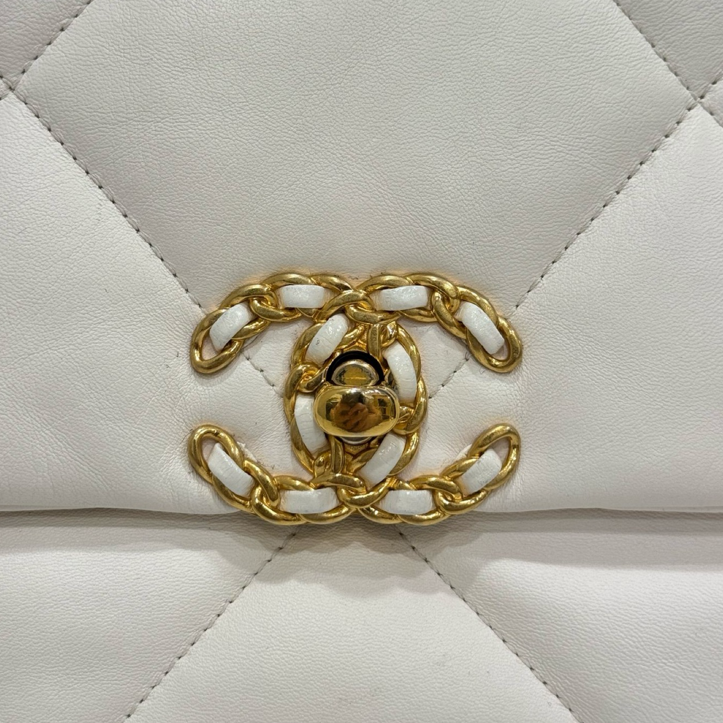 Chanel Quilted Lambskin Small 19 Bag - Silver and Gold Hardware / White