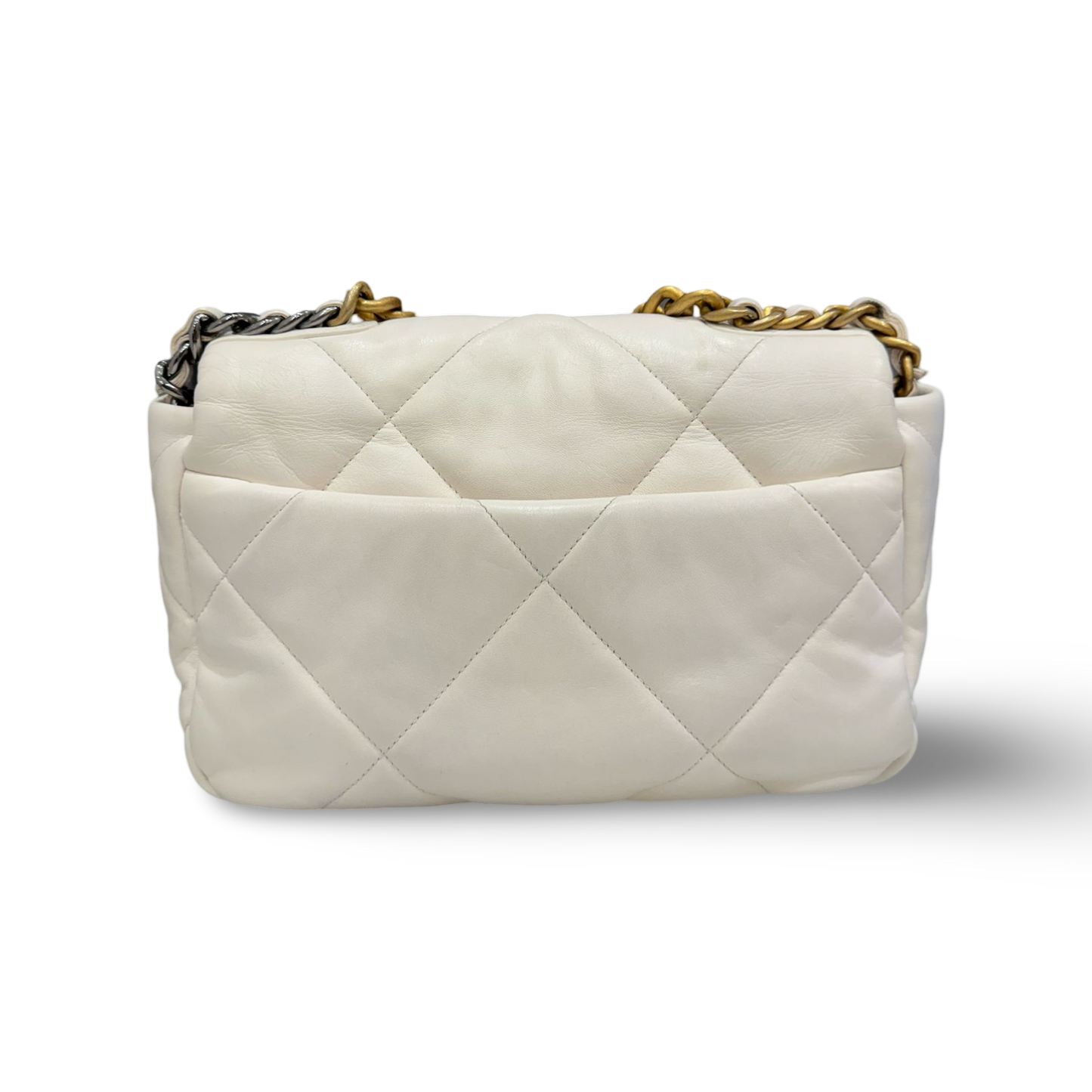 Chanel Quilted Lambskin Small 19 Bag - Silver and Gold Hardware / White