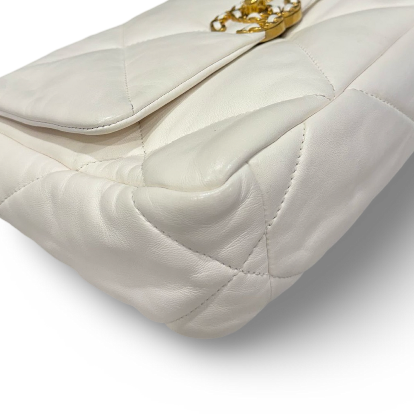 Chanel Quilted Lambskin Small 19 Bag - Silver and Gold Hardware / White