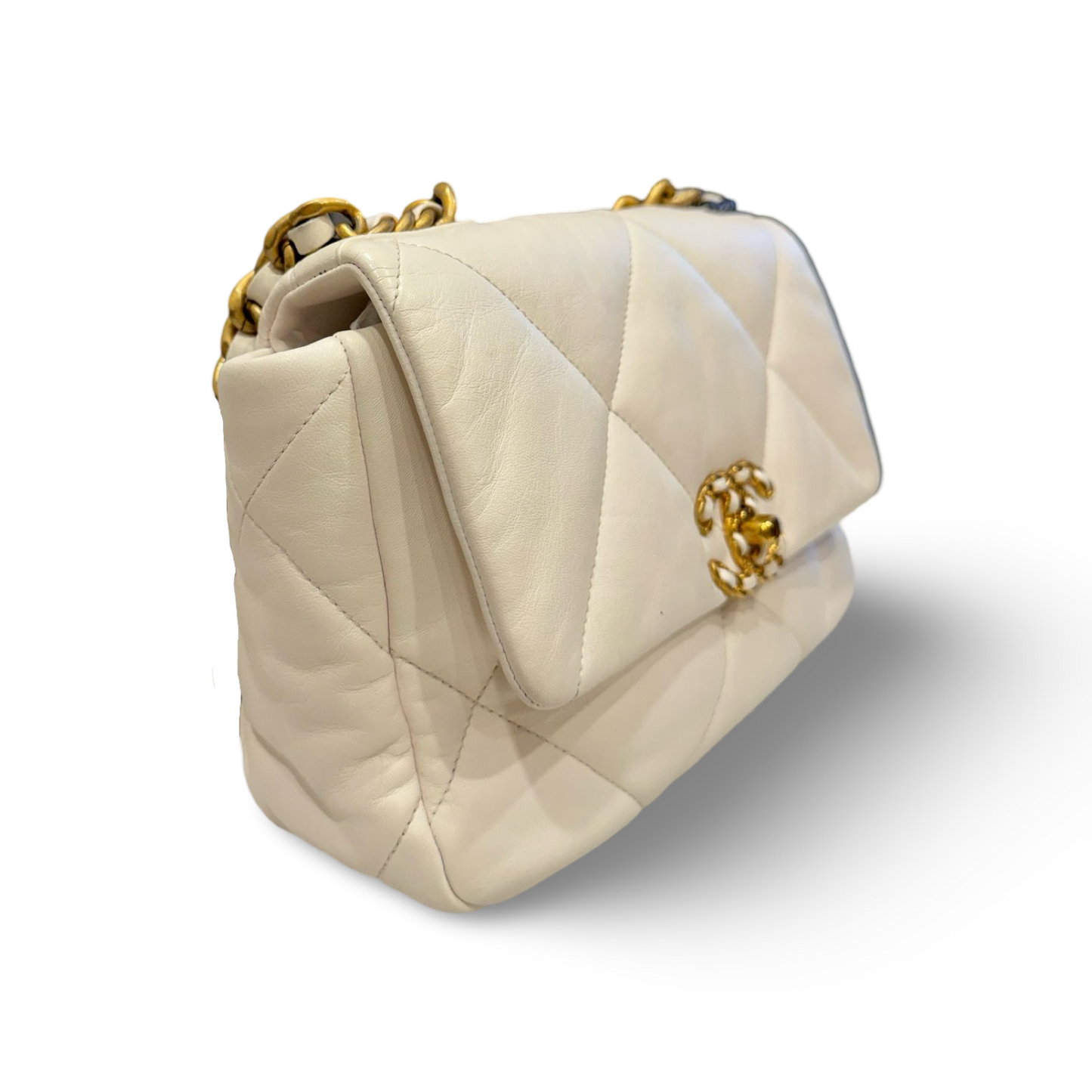 Chanel Quilted Lambskin Small 19 Bag - Silver and Gold Hardware / White