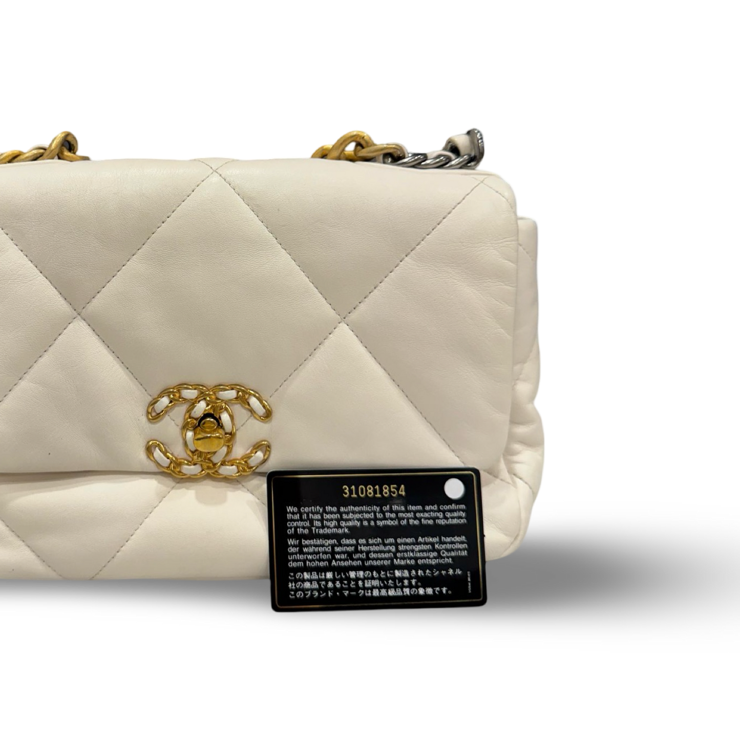 Chanel Quilted Lambskin Small 19 Bag - Silver and Gold Hardware / White