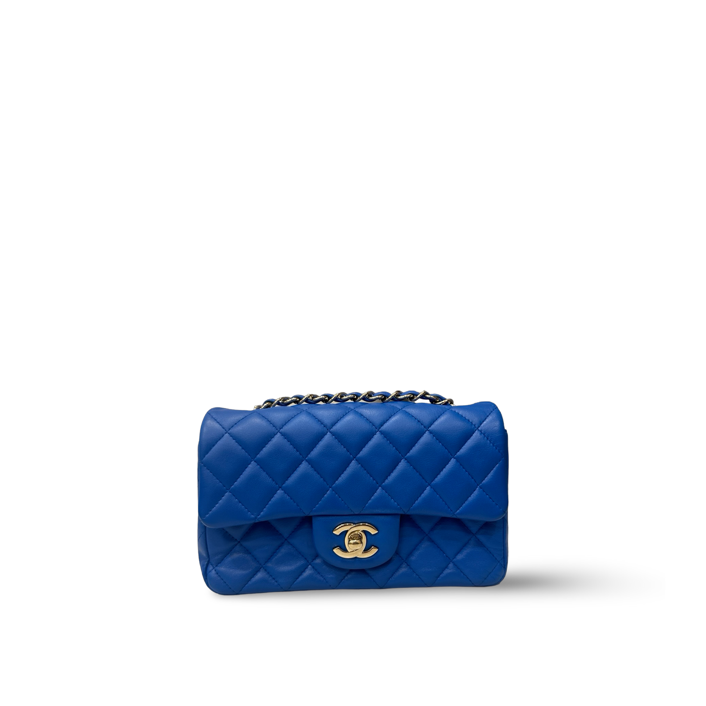 Chanel Quilted Lambskin Rectangular Mini Single Flap - GHW / Royal Blue